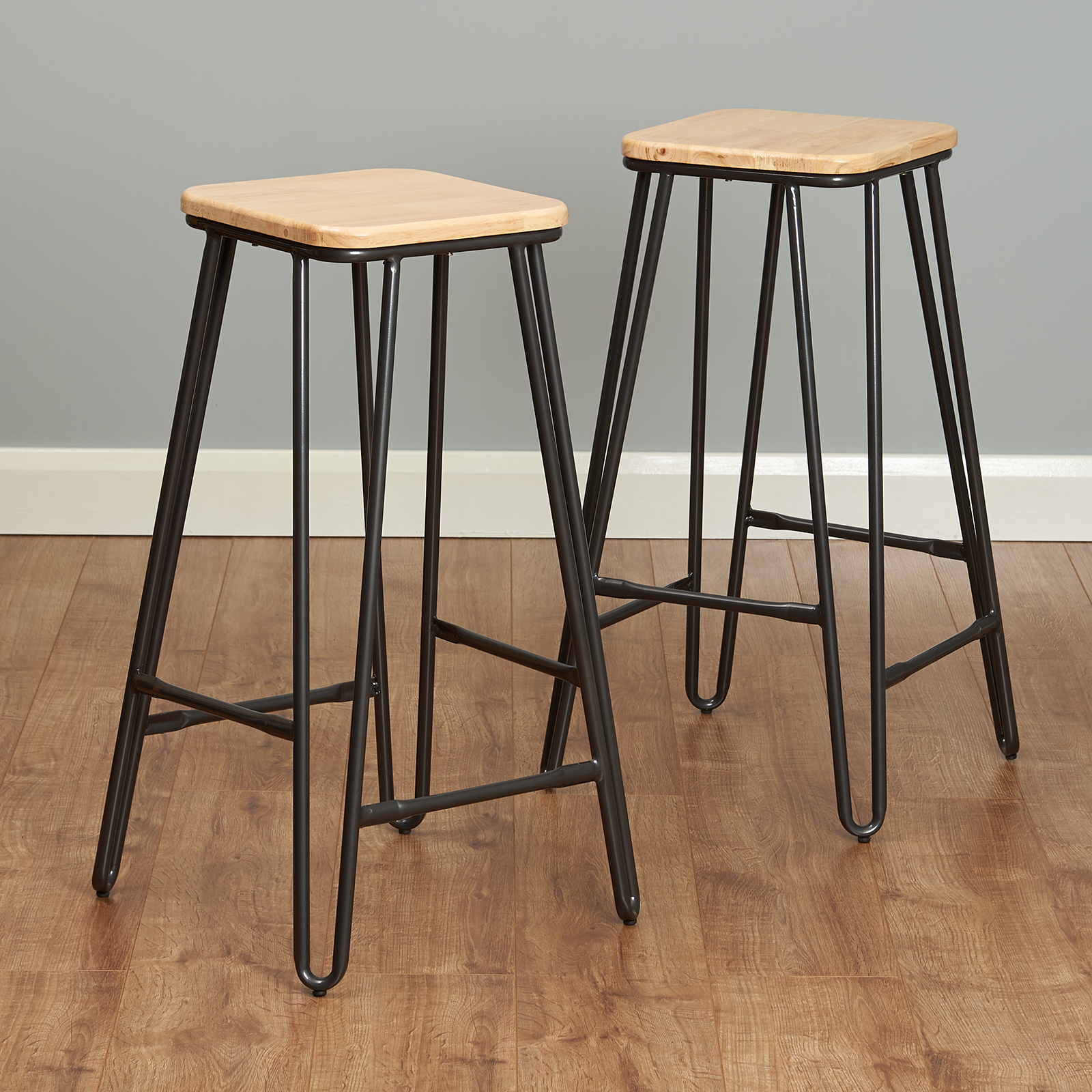 Hartleys 2x Gunmetal Grey Hairpin Leg Breakfast Bar Stools Cafe/Bistro