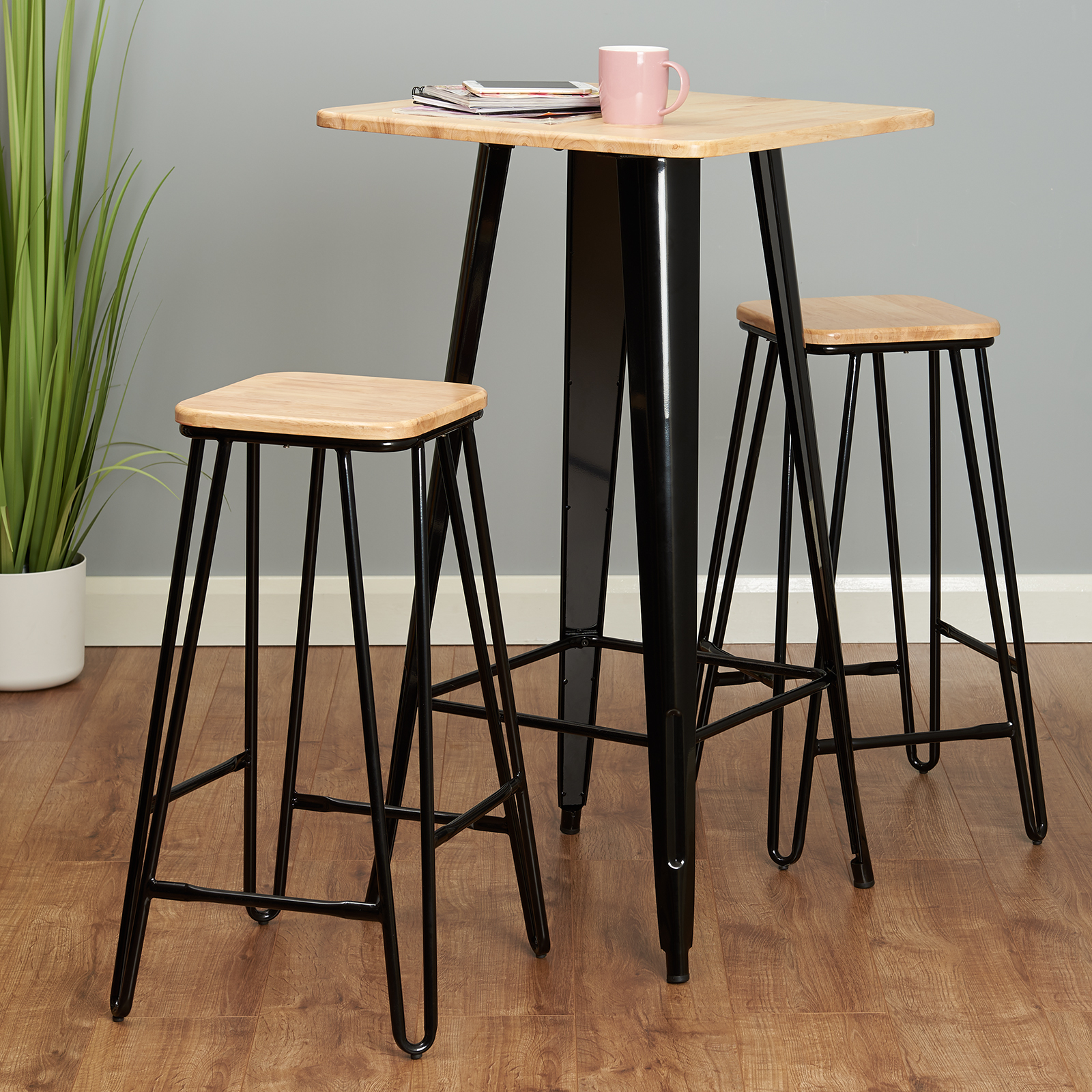 Hartleys 2x Black Hairpin Leg Breakfast Bar Stools Cafe/Bistro