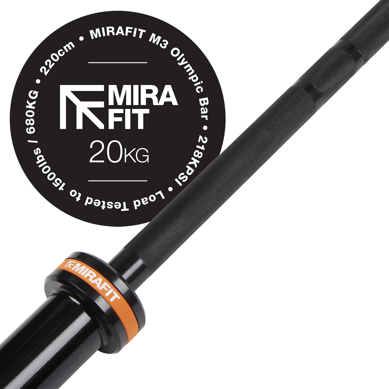 Mirafit M3 7ft 1500lb Black Olympic Barbell 20kg Weight Lifting Bar