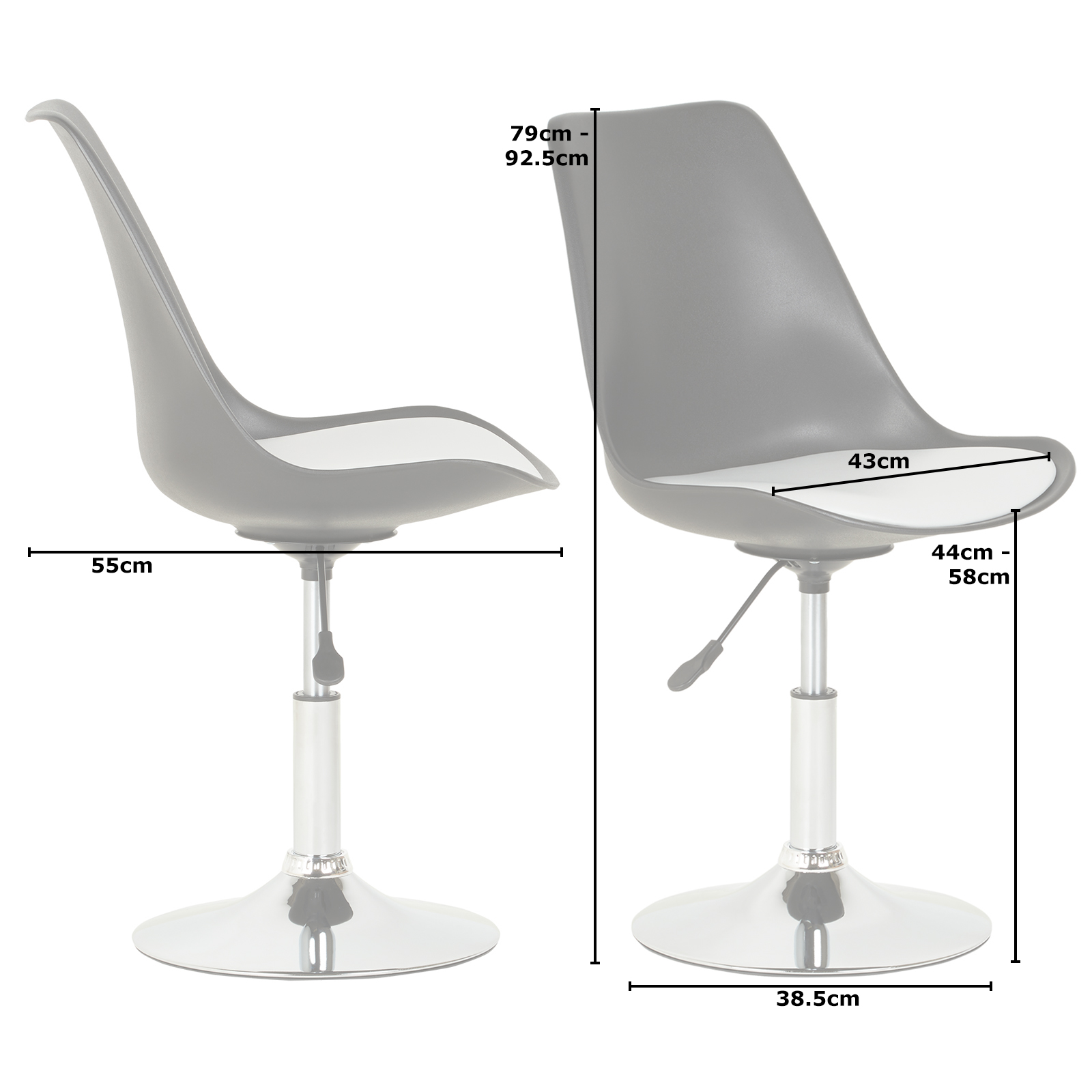 Hartleys Modern Stylish Swivel Chair Chrome Base//White Seat//Grey Cushion
