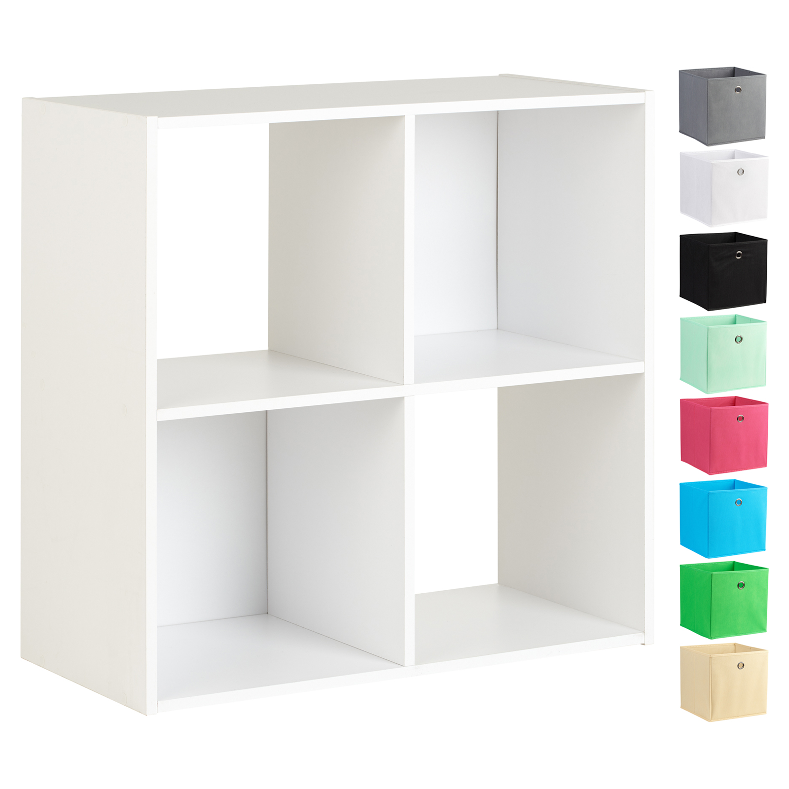 HARTLEYS WHITE 4 Cube Modular Square Shelving Unit & Fabric Storage Box