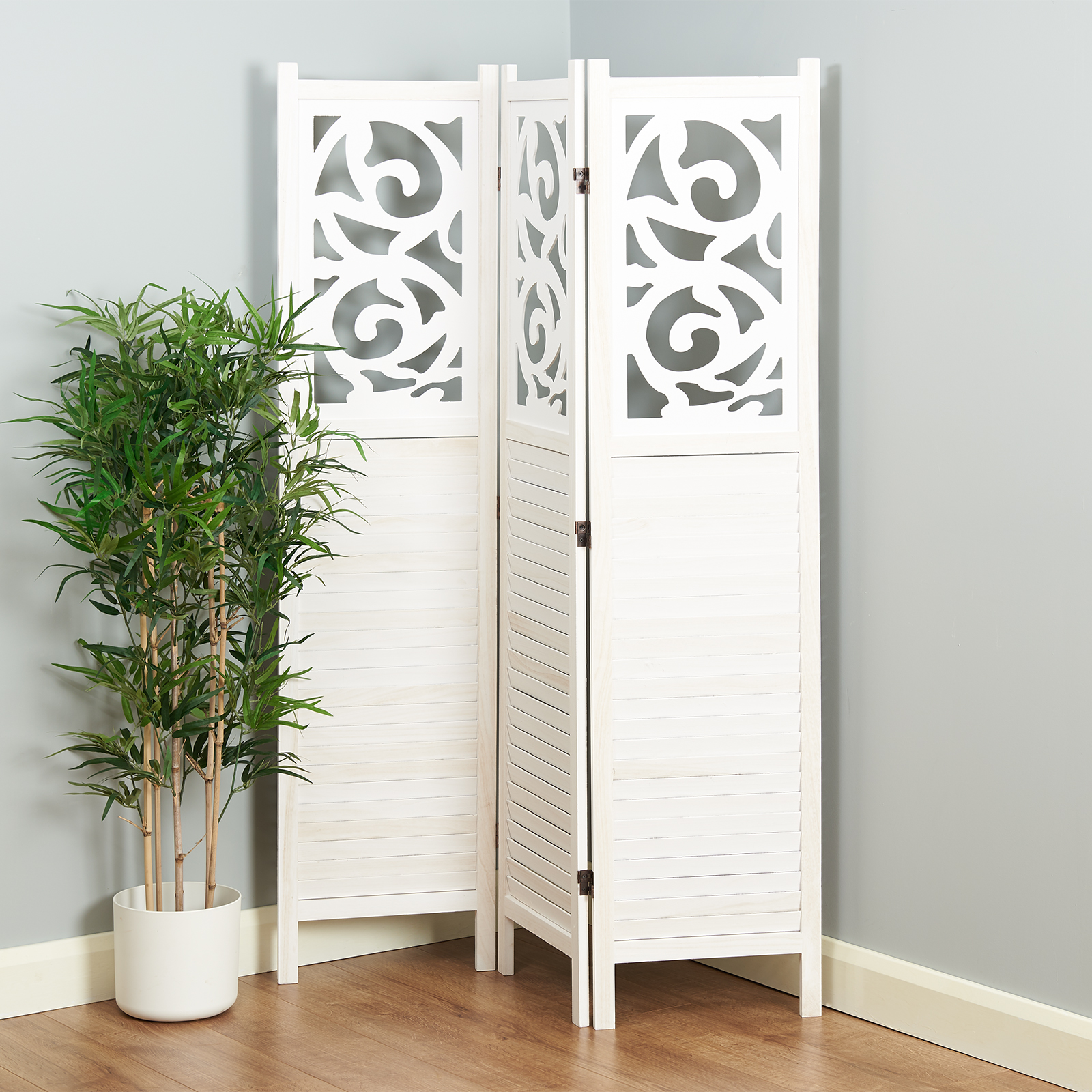 Hartleys 3 Panel Wooden Room Divider Grey/White Folding Partition