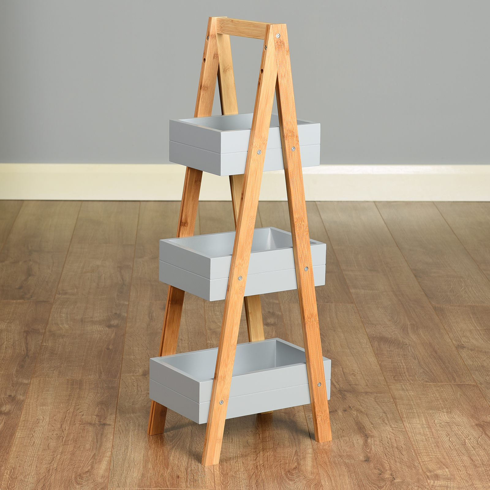 Hartleys Grey & Bamboo 3 Tier Ladder Bathroom Tidy Storage Caddy Unit