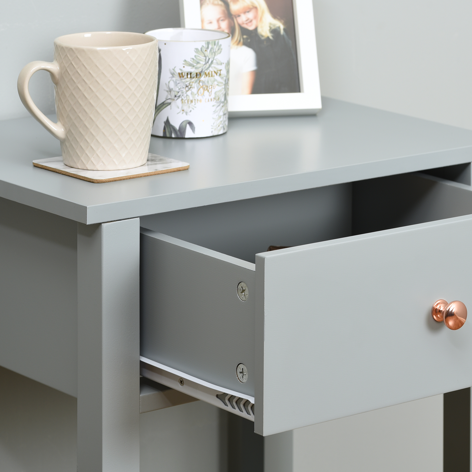 Hartleys Grey & Rose Gold Table Bedroom/Living Room Side/Bedside Nightstand eBay