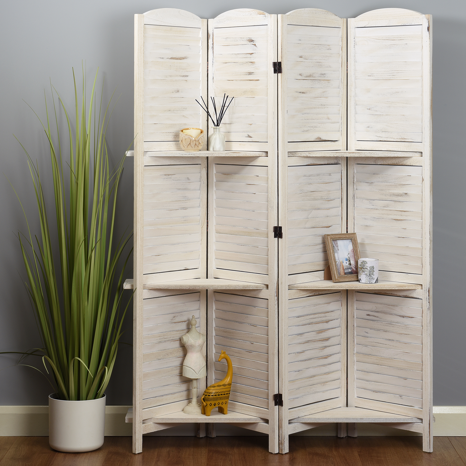 HARTLEYS 4 PANEL Vintage 3 Tier Room Divider Shelf Home Privacy Screen