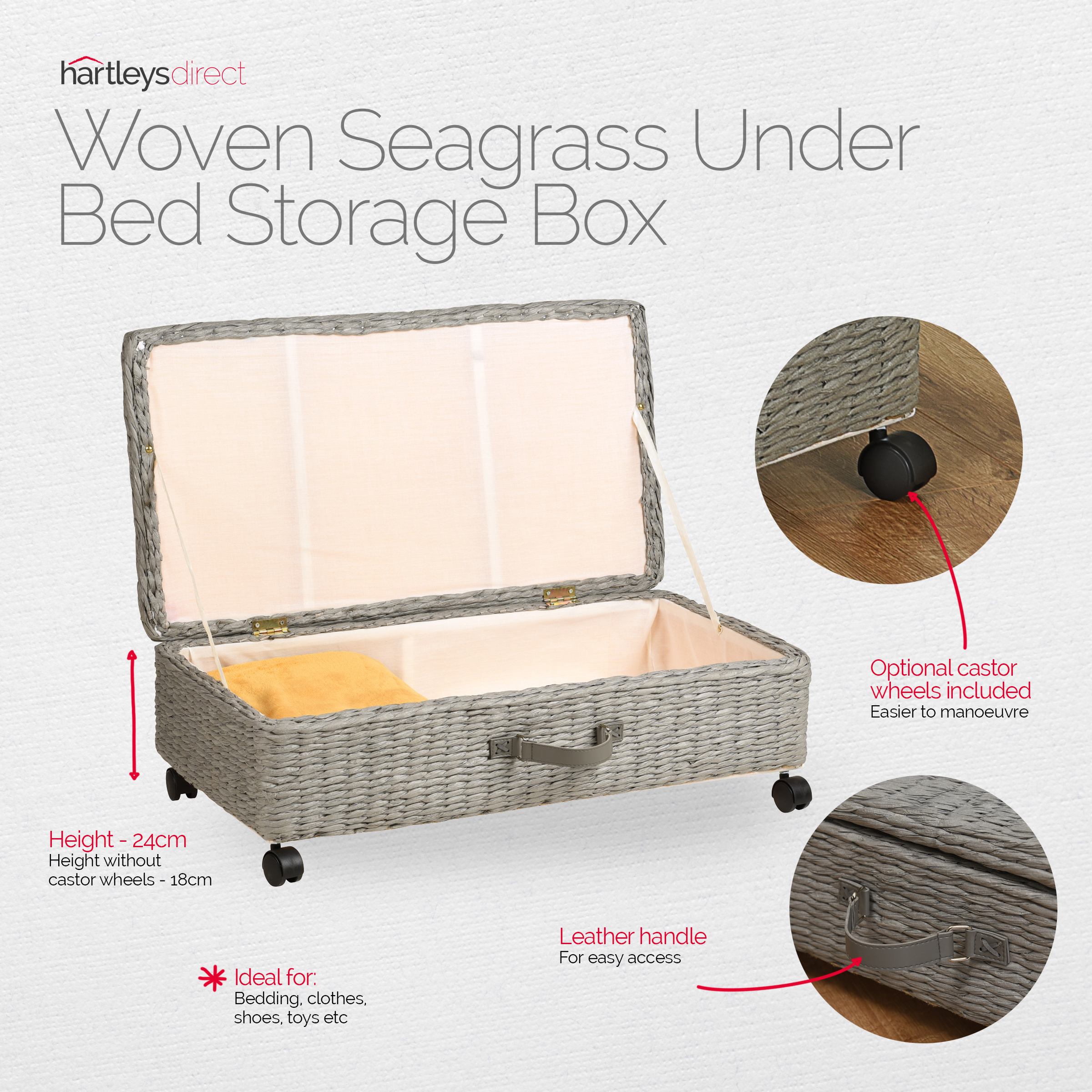 Hartleys Large Grey Under Bed Storage Box/Trunk Wheeled