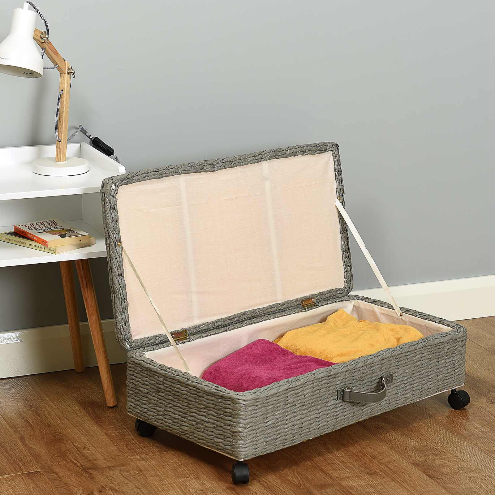 Hartleys Large Grey Under Bed Storage Box/Trunk Wheeled Shoes/Bedding