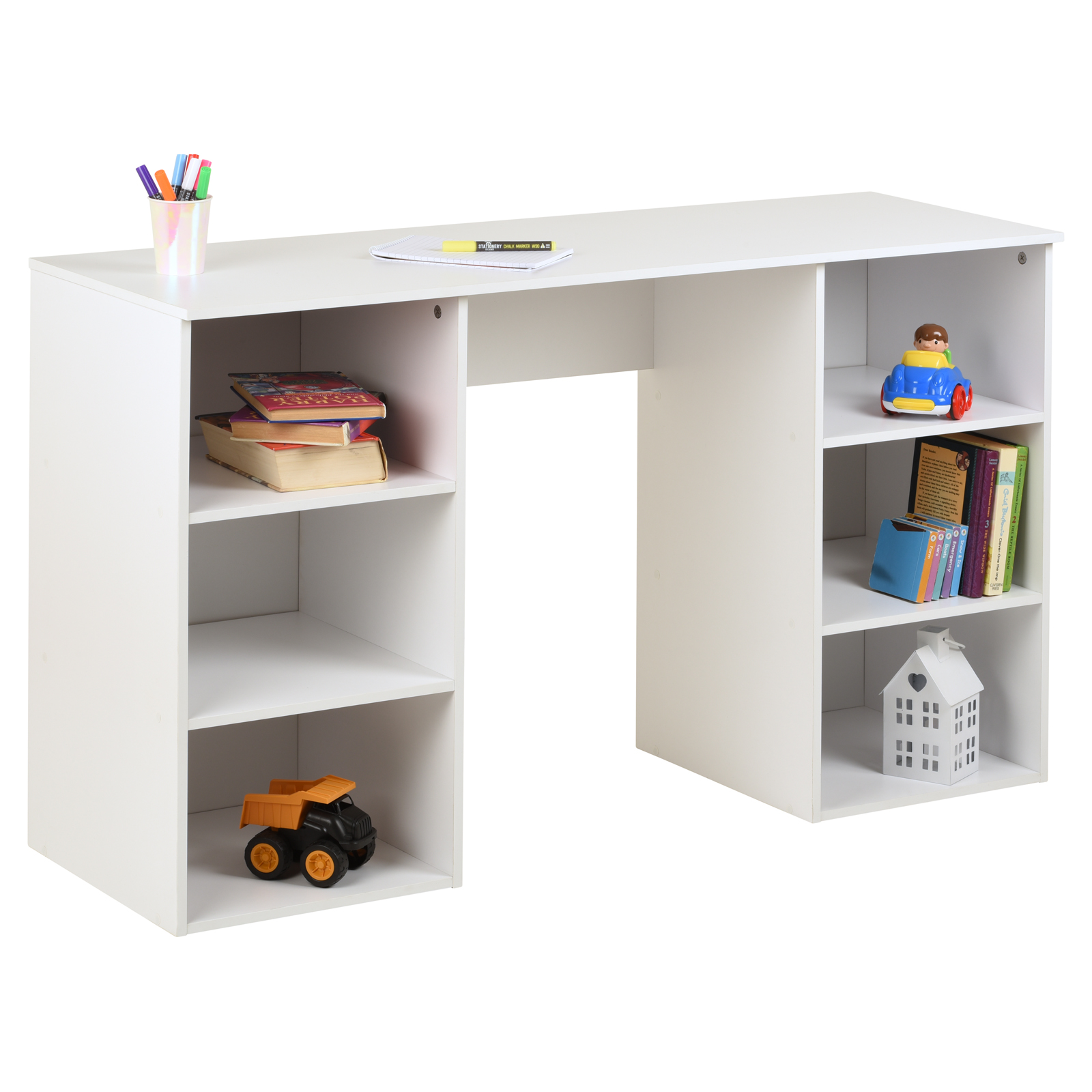 Hartleys White 6 Drawer Kids Storage Writing Desk Pc Laptop