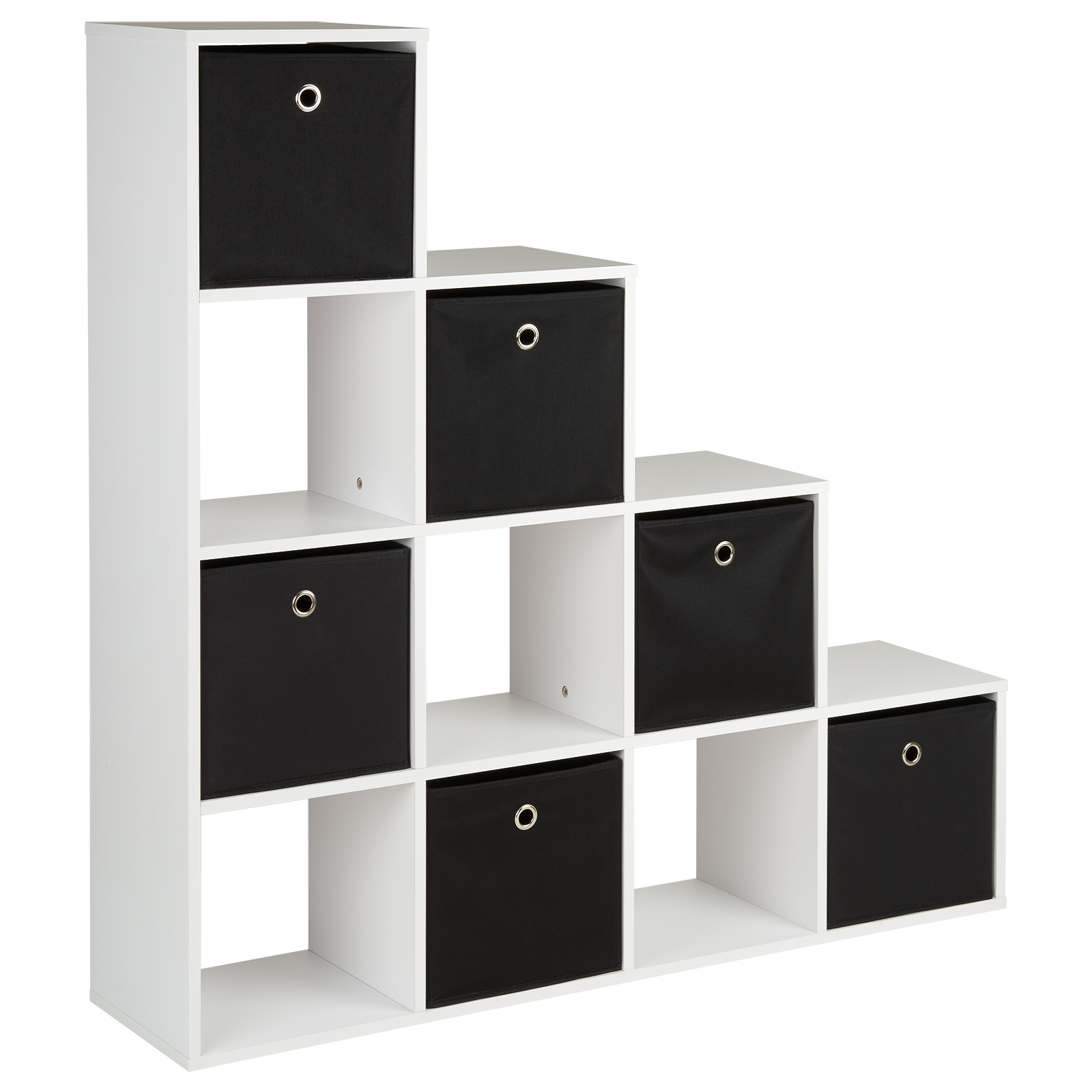 Hartleys White 10 Cube Shelving Unit 6 Blue Storage Drawers