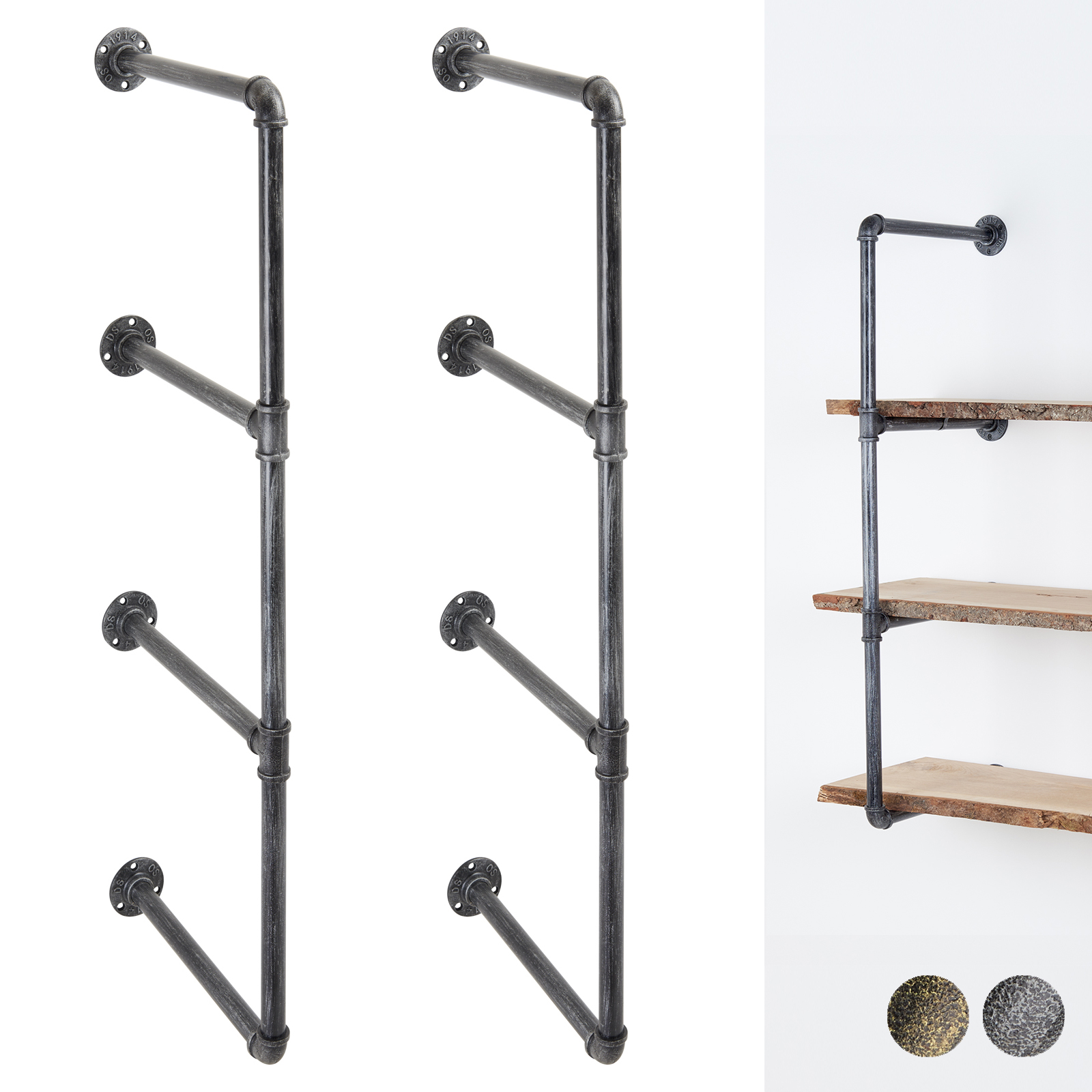 Hartleys 3 Tier Industrial Iron Pipe Shelf Brackets Wall Mount Shelving