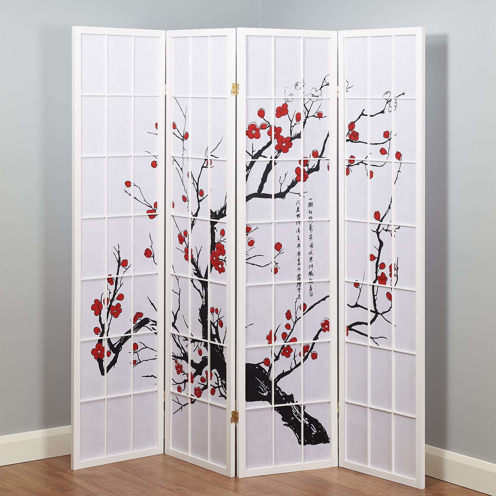 Hartleys 4 Panel Japanese Room Divider Cherry Blossom Privacy Screen