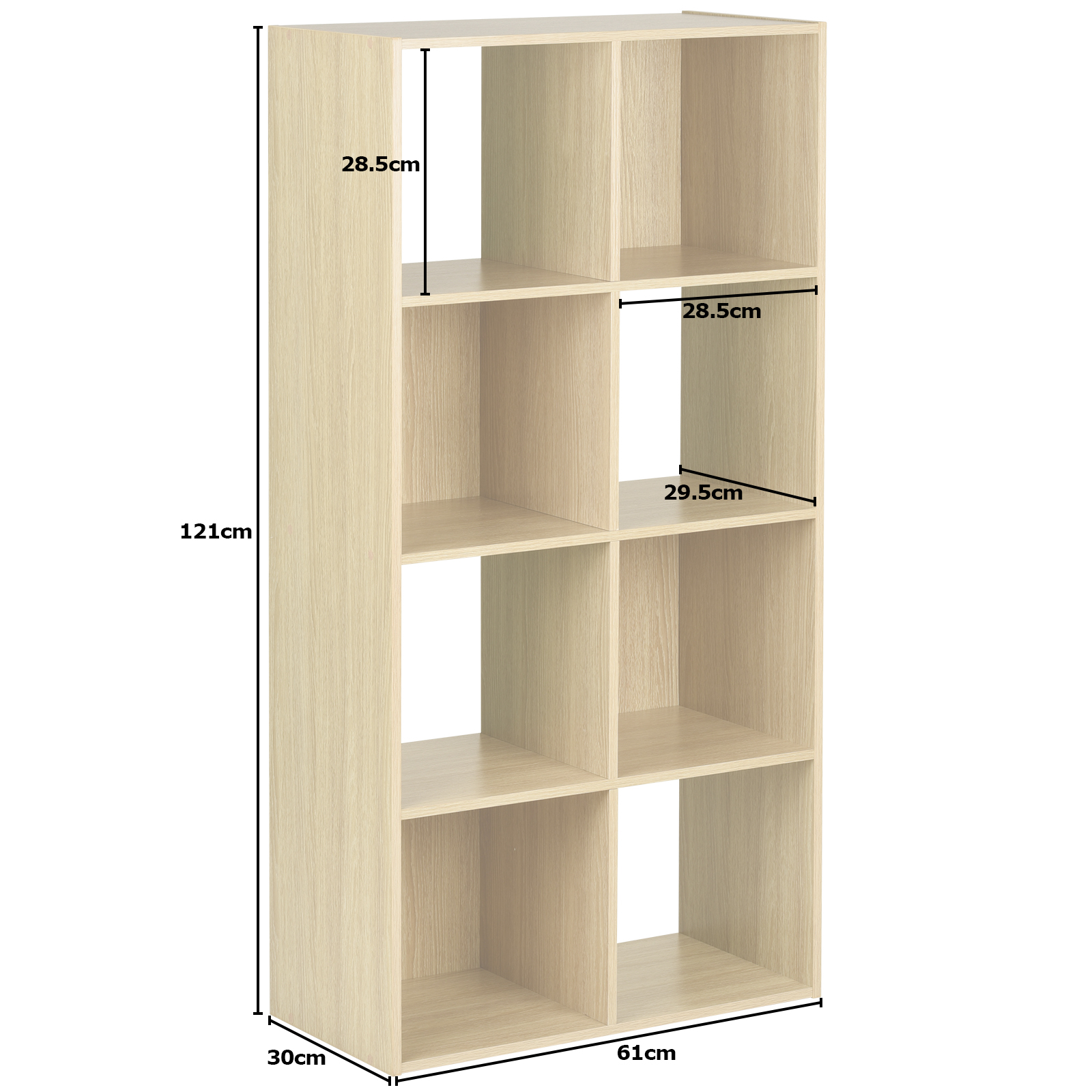 HARTLEYS WHITE 8 CUBE MODULAR SHELVING DISPLAY UNIT 4 x BLUE FABRIC STORAGE BOX