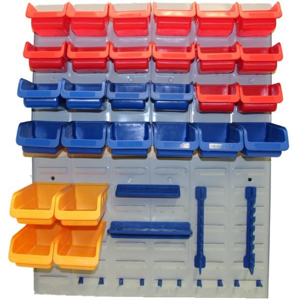 44PCE PLASTIC WALL MOUNTED STORAGE BIN KIT GARAGE/WORKSHOP/SHED BINS ...