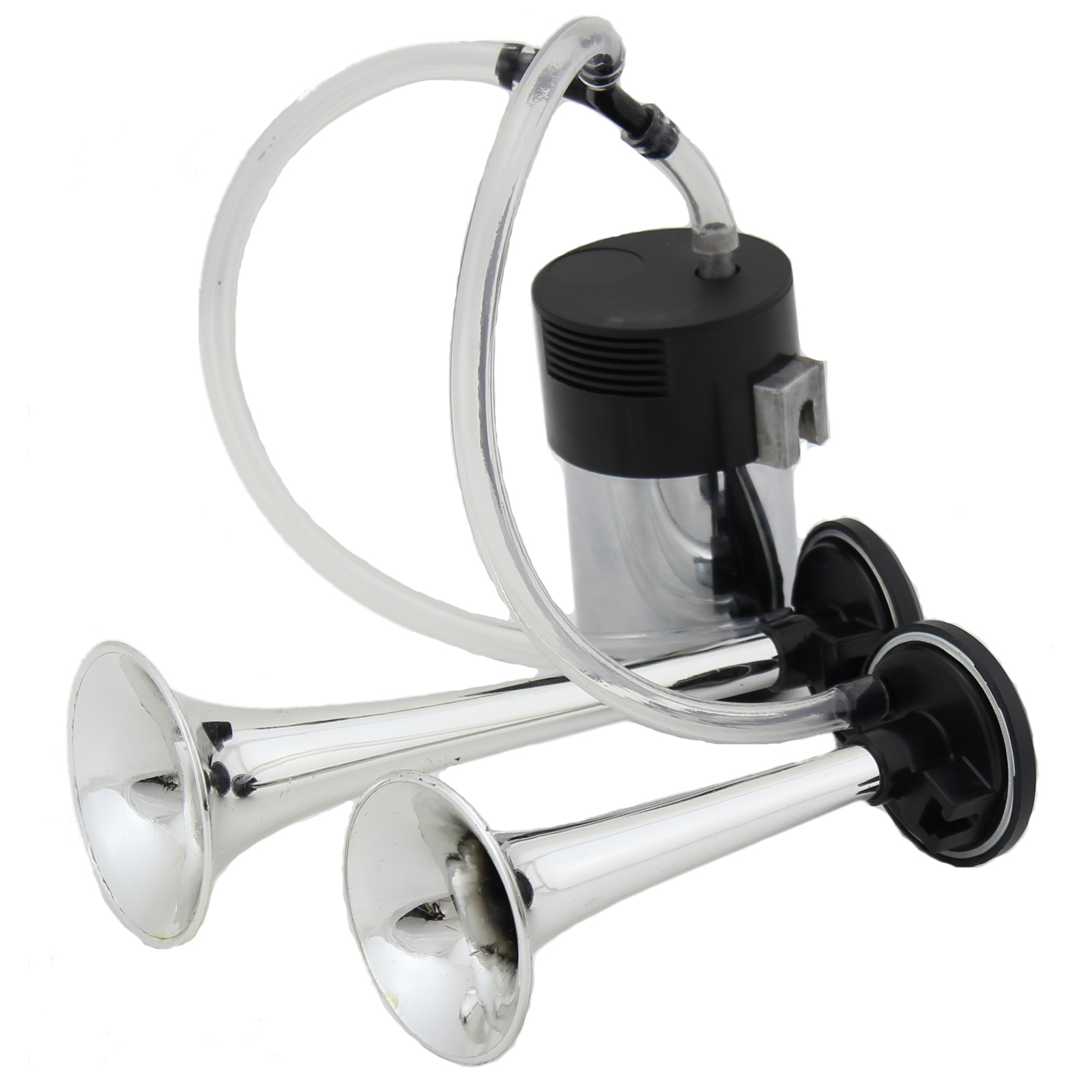 CHROME 12V CAR/VAN/TRUCK AIR HORNS DUAL TRUMPET HORN WITH COMPRESSOR ...