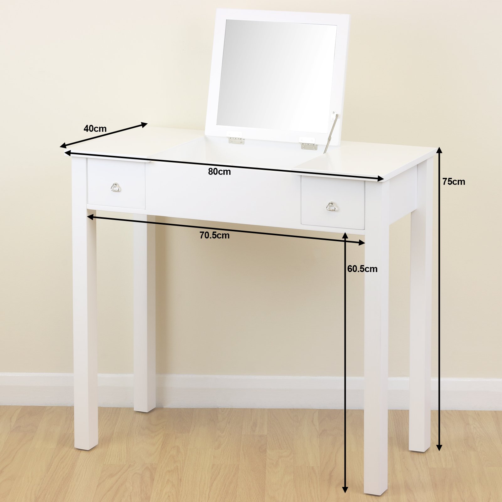 White Dressing Room/Bedroom Vanity/Make Up Table/Desk Folding Mirror
