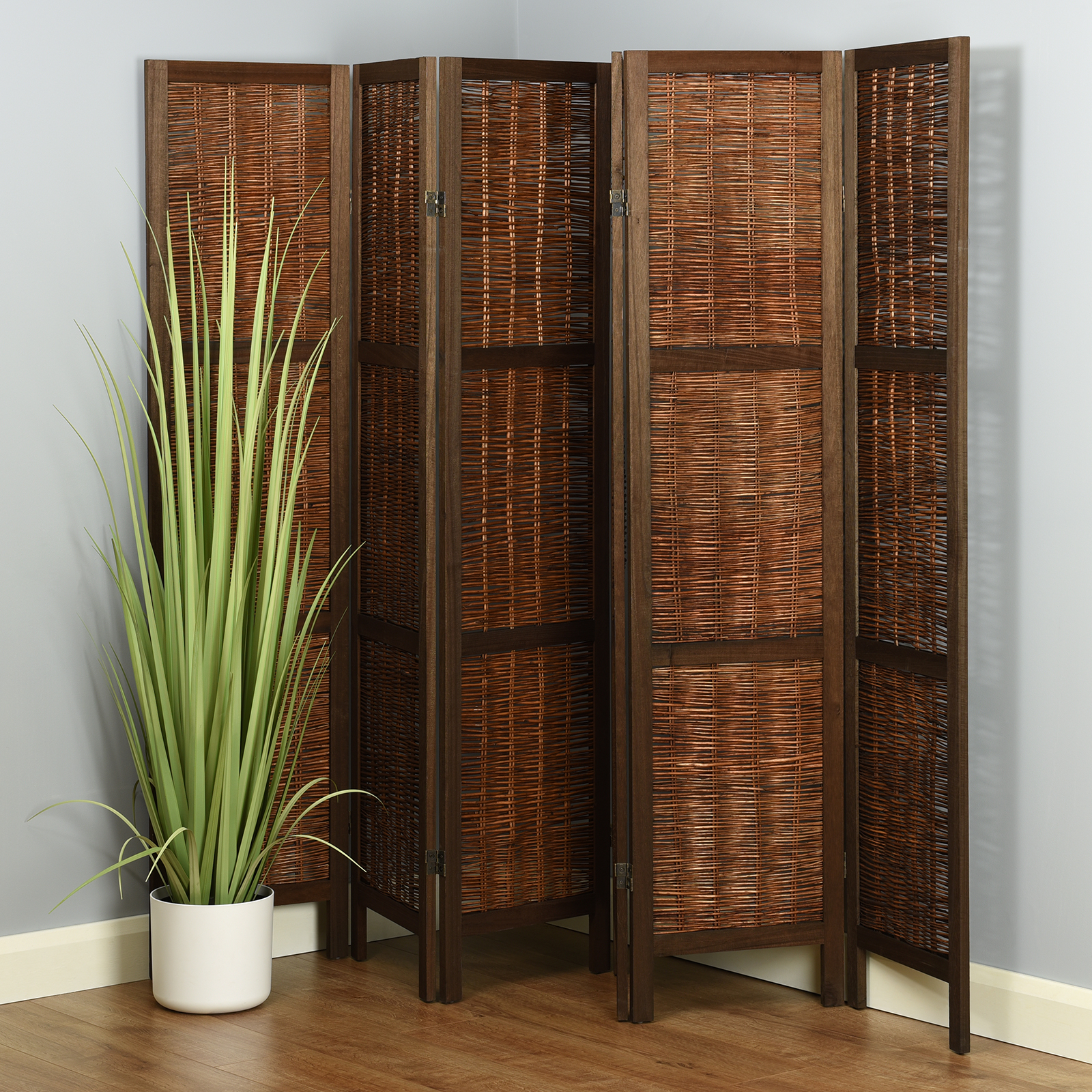 WOODEN FRAMED WICKER ROOM DIVIDER PRIVACY SCREEN/PARTITION SHABBY CHIC