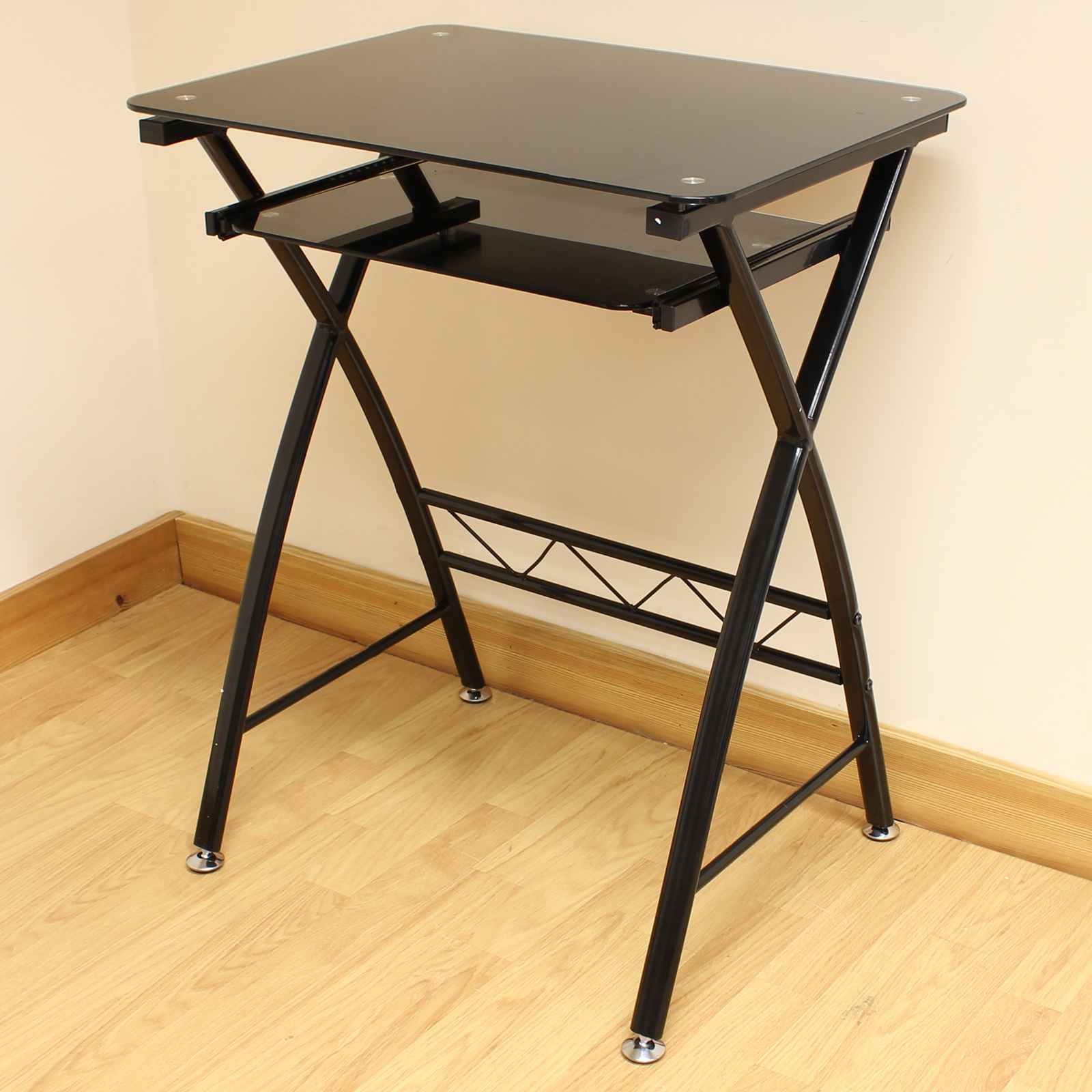 Hartleys Home Office Black Glass Computer Pc Desk Workstation Sentinel Hartleys Home Office Black Glass Computer Pc Desk Workstation Keyboard Shelf