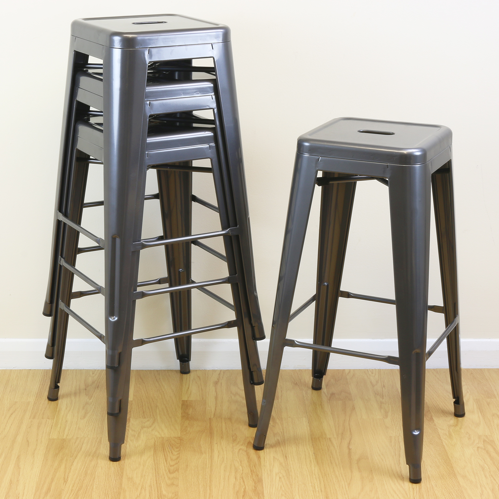 Set of 4/Four Hartleys Gunmetal High Stools Industrial Breakfast Bar