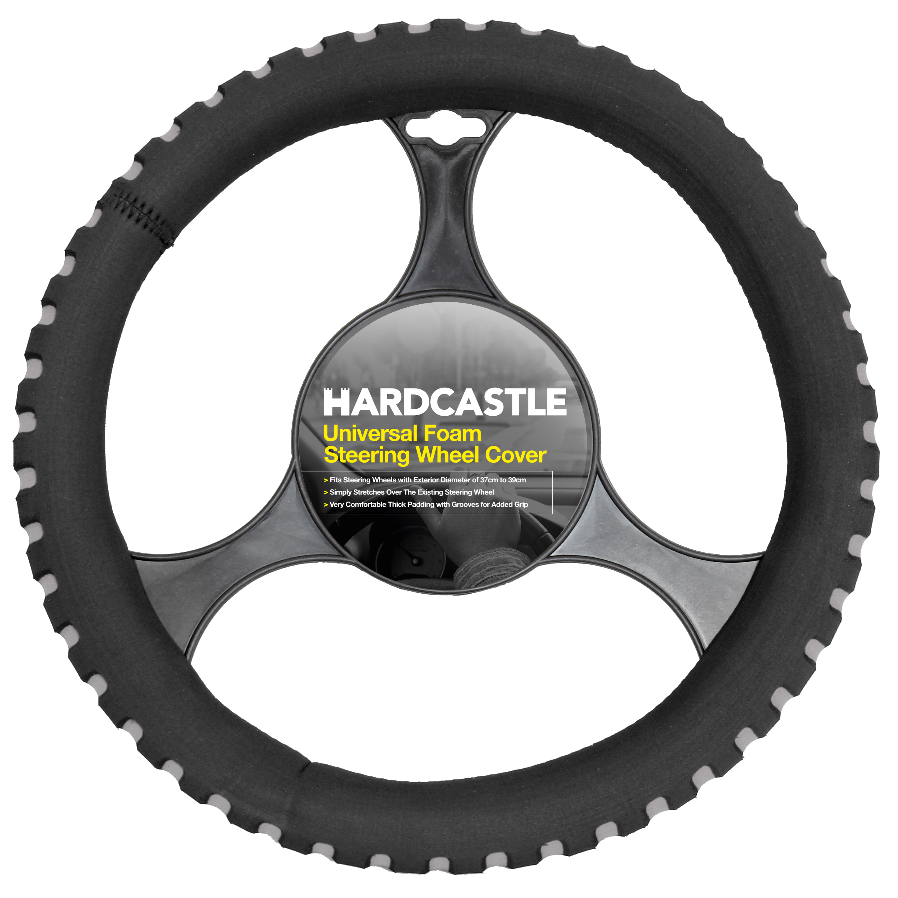 Grey & Black Foam Steering Wheel Cover/Glove Soft/Padded Car/Van