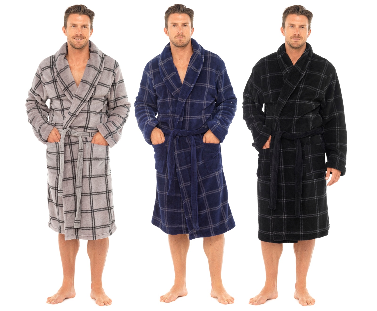 Mens Luxury Full Length Velour Fleece Robe Dressing Gown Boys Gents