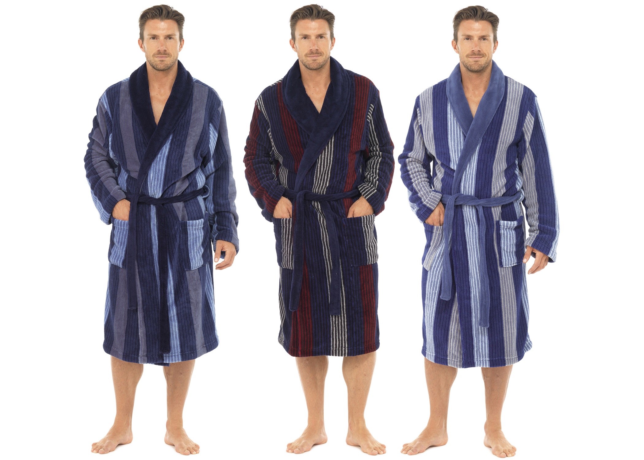 Mens Luxury Full Length Velour Fleece Robe Dressing Gown Boys Gents