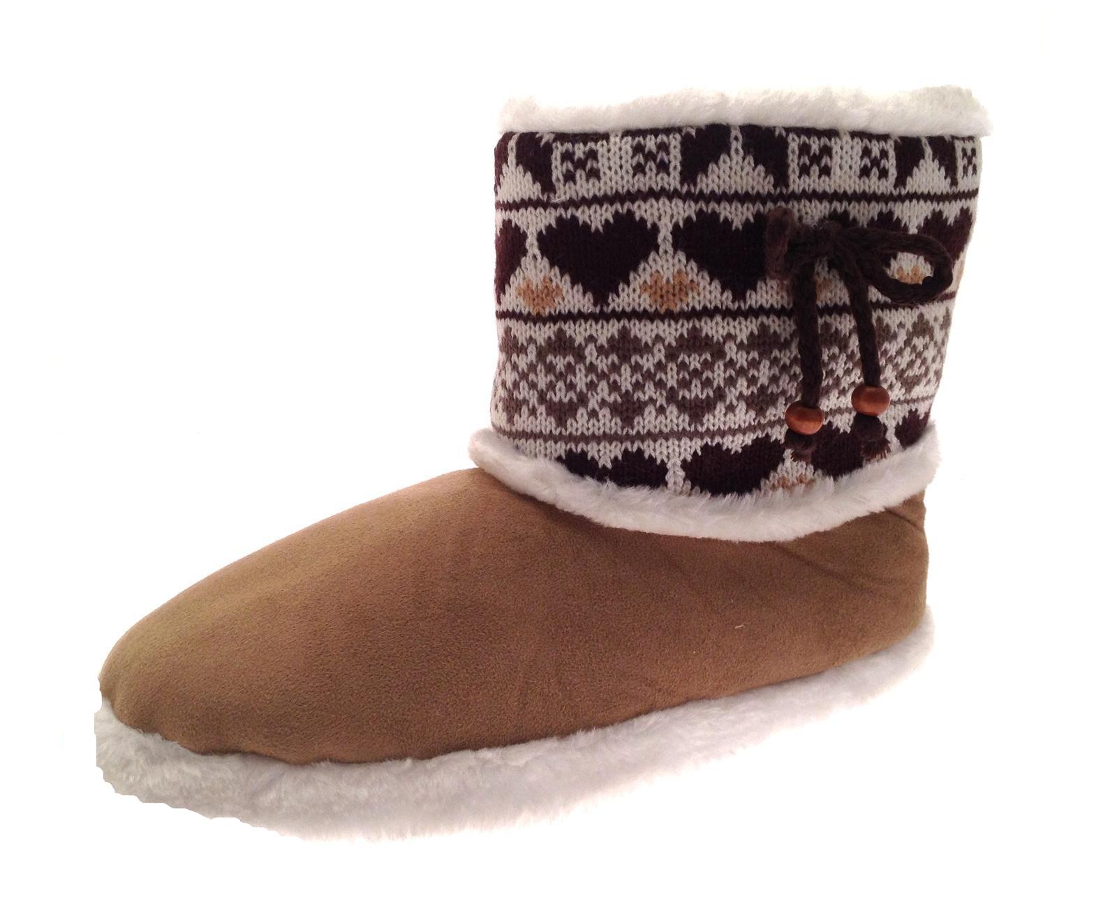 Womens Slipper Boots Knitted Fur Fleece Booties Girls Ladies Slippers ...