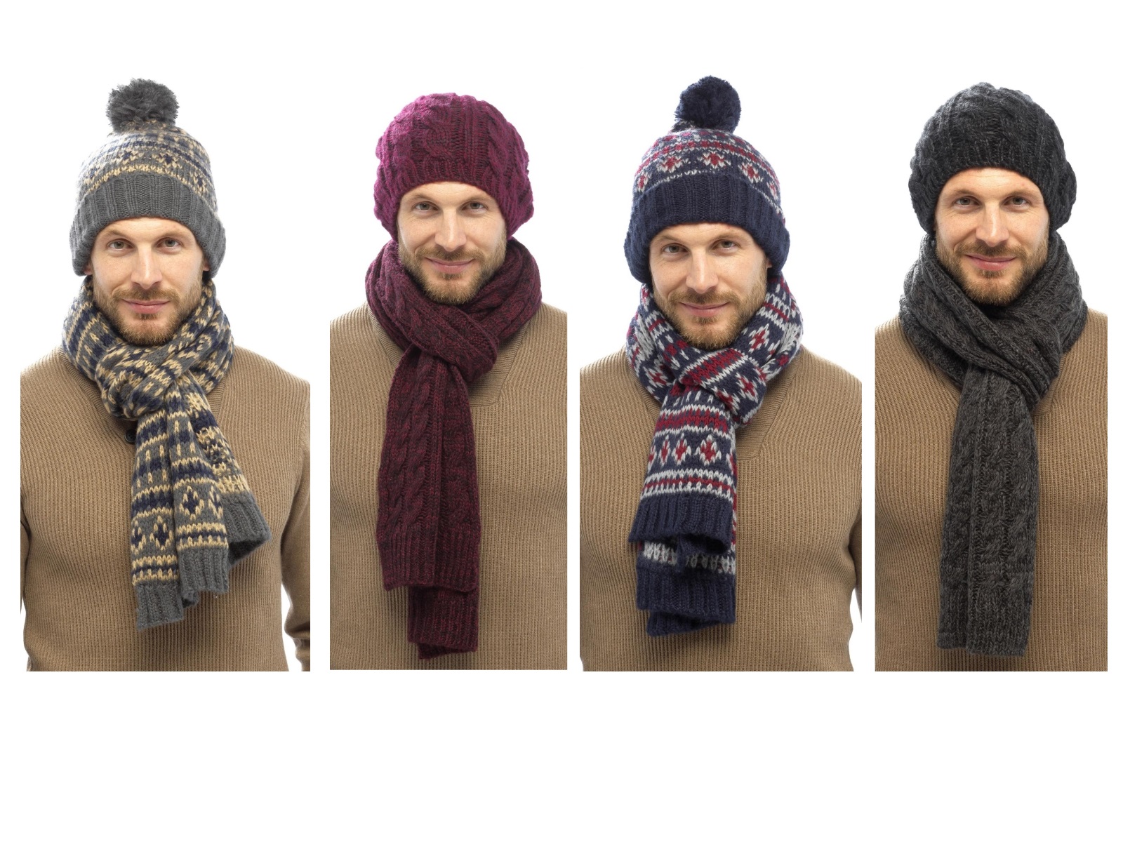 mens bobble hat and scarf set