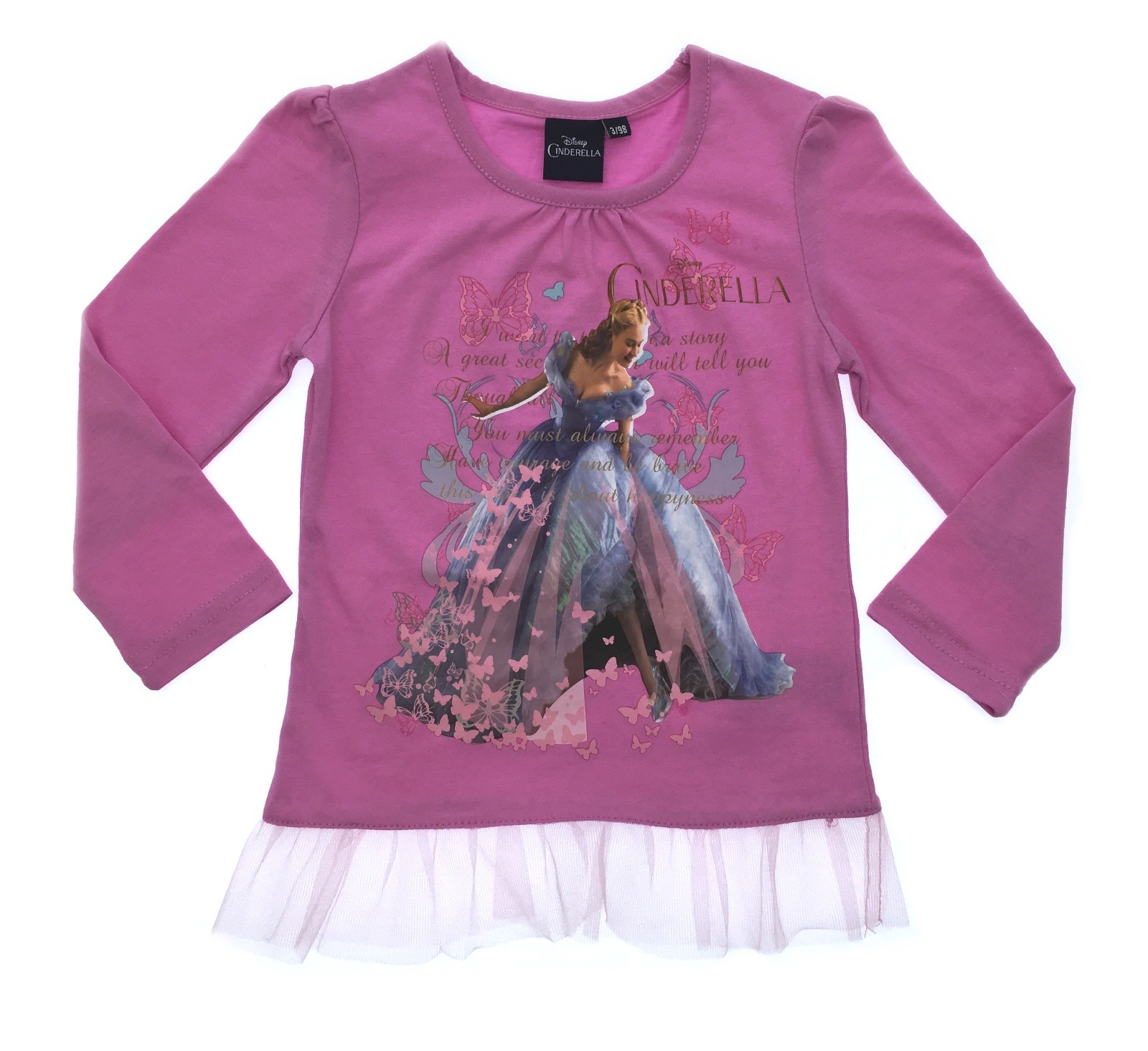 Disney Princess Cinderella Top Long Sleeve Party T-Shirt Tulle Frill Tutu Trim - Picture 5 of 6