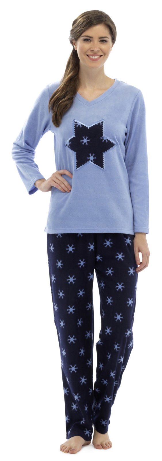 Womens Fleece Pyjamas Full Length Pjs Long Sleeve Lounge Set Ladies 