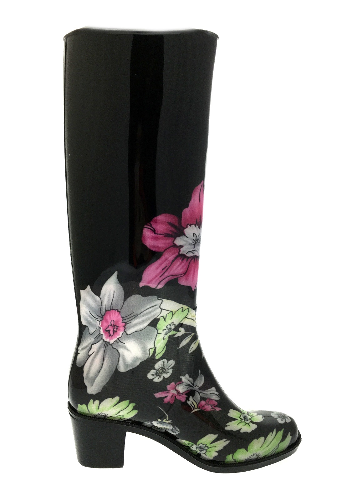 WOMENS WATERPROOF BLOCK HEEL WELLIES RAIN WELLINGTON BOOTS LADIES UK SIZE 3-8