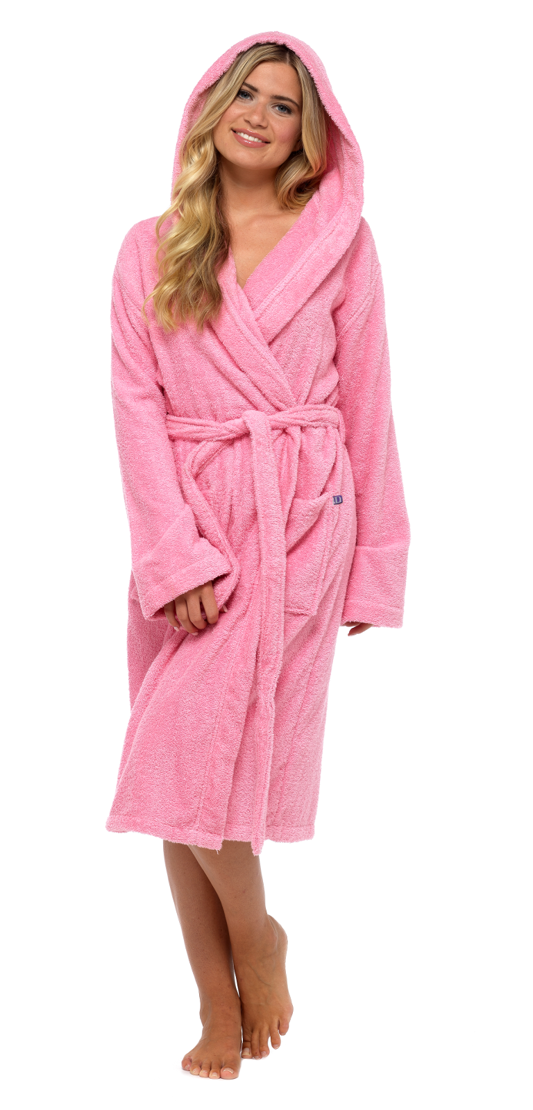Womens Pure 100% Cotton Robe Luxury Toweling Hooded Bath Robes Dressing Gown 