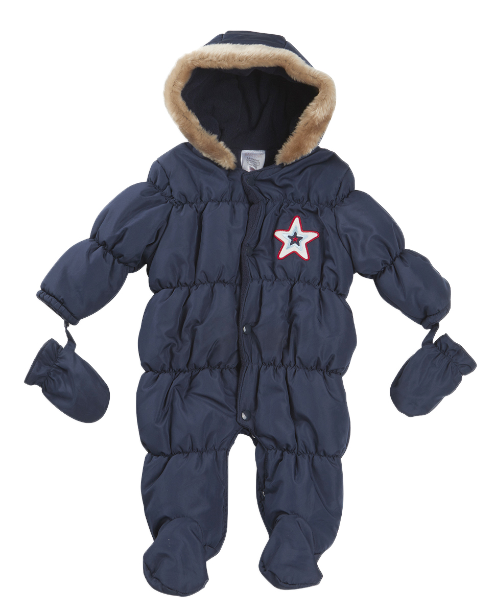 Baby Boys Girls Hooded Snowsuit Quilted Pramsuit All In One Coat ...