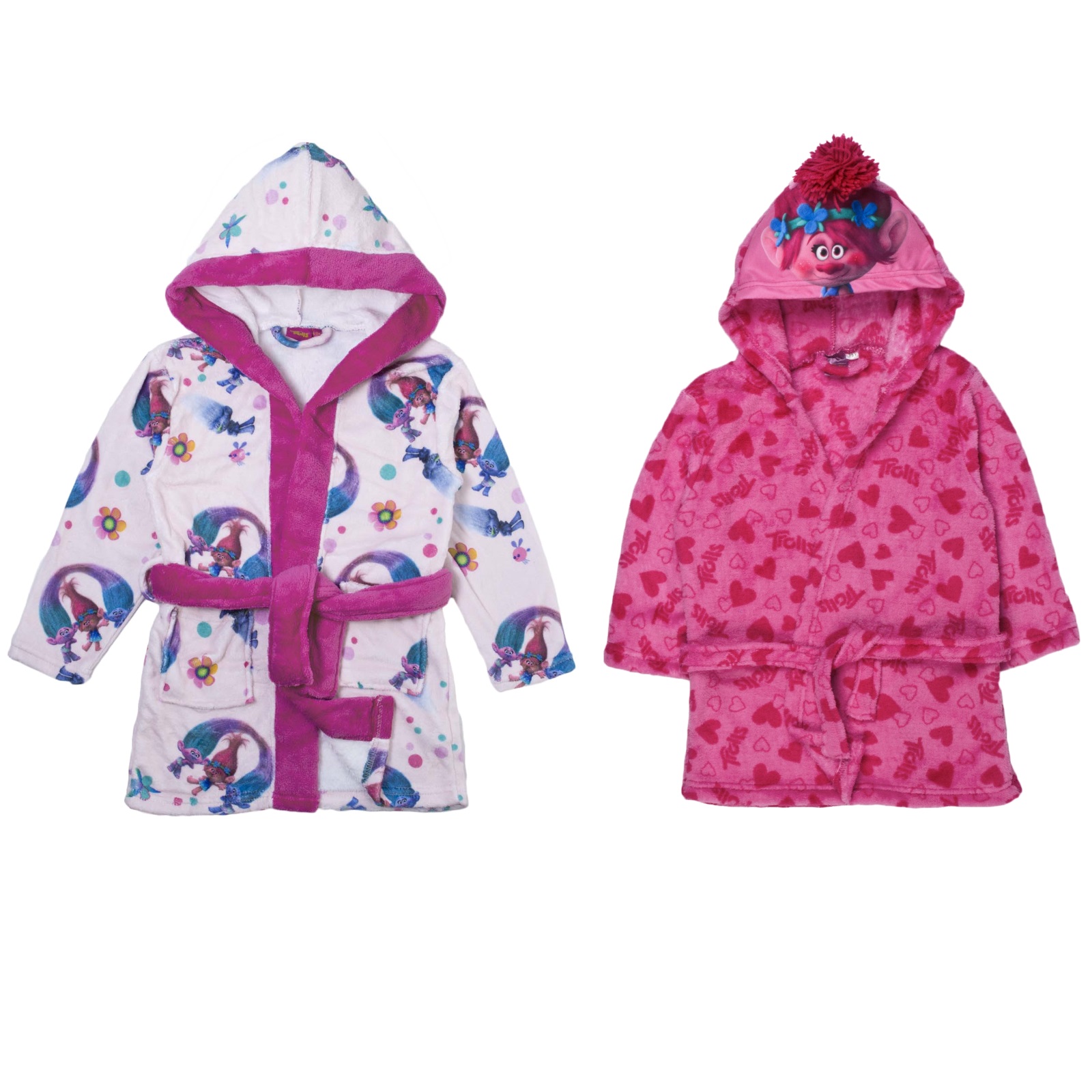 Le ragazze Troll con Cappuccio in Pile Vestaglia PAPAVERO IN RASO ROSA ACCAPPATOIO BAMBINO TAGLIA