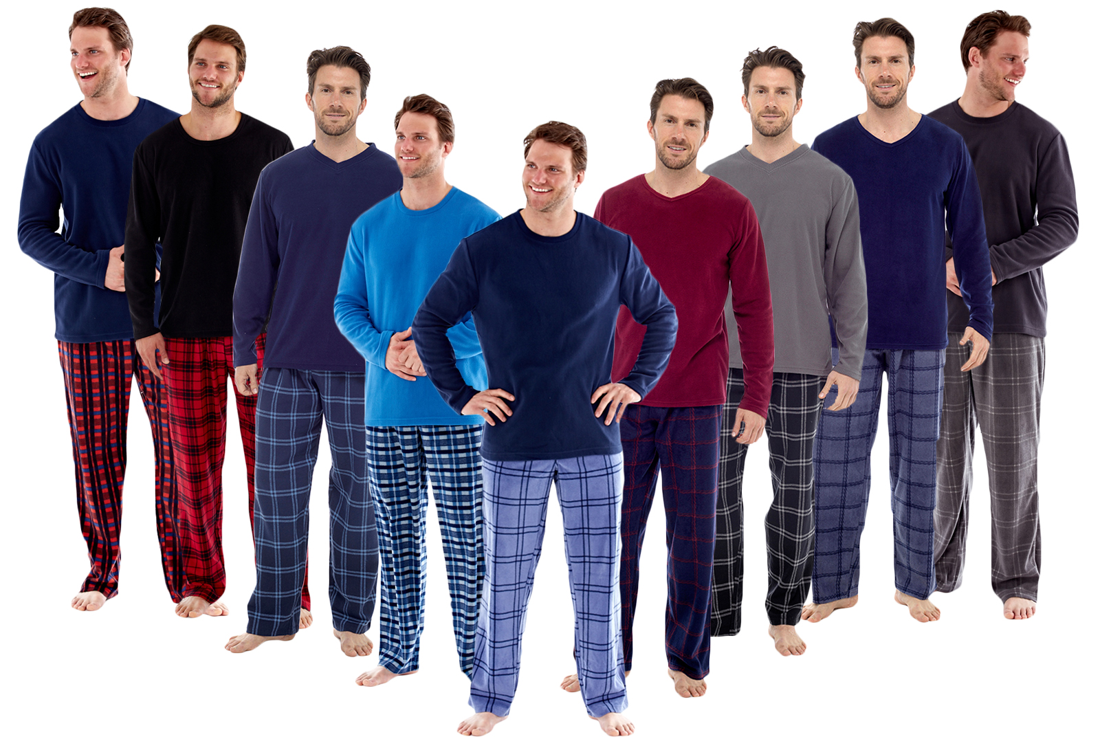 Mens Fleece Pyjama Set Pjs Long Sleeve top and Bottoms Winter Warm LOUNGE WEAR