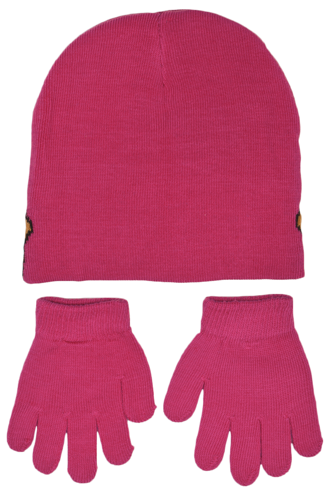 Girls Character Stretch Knitted Beanie Hat And Gloves Set Kids Warm