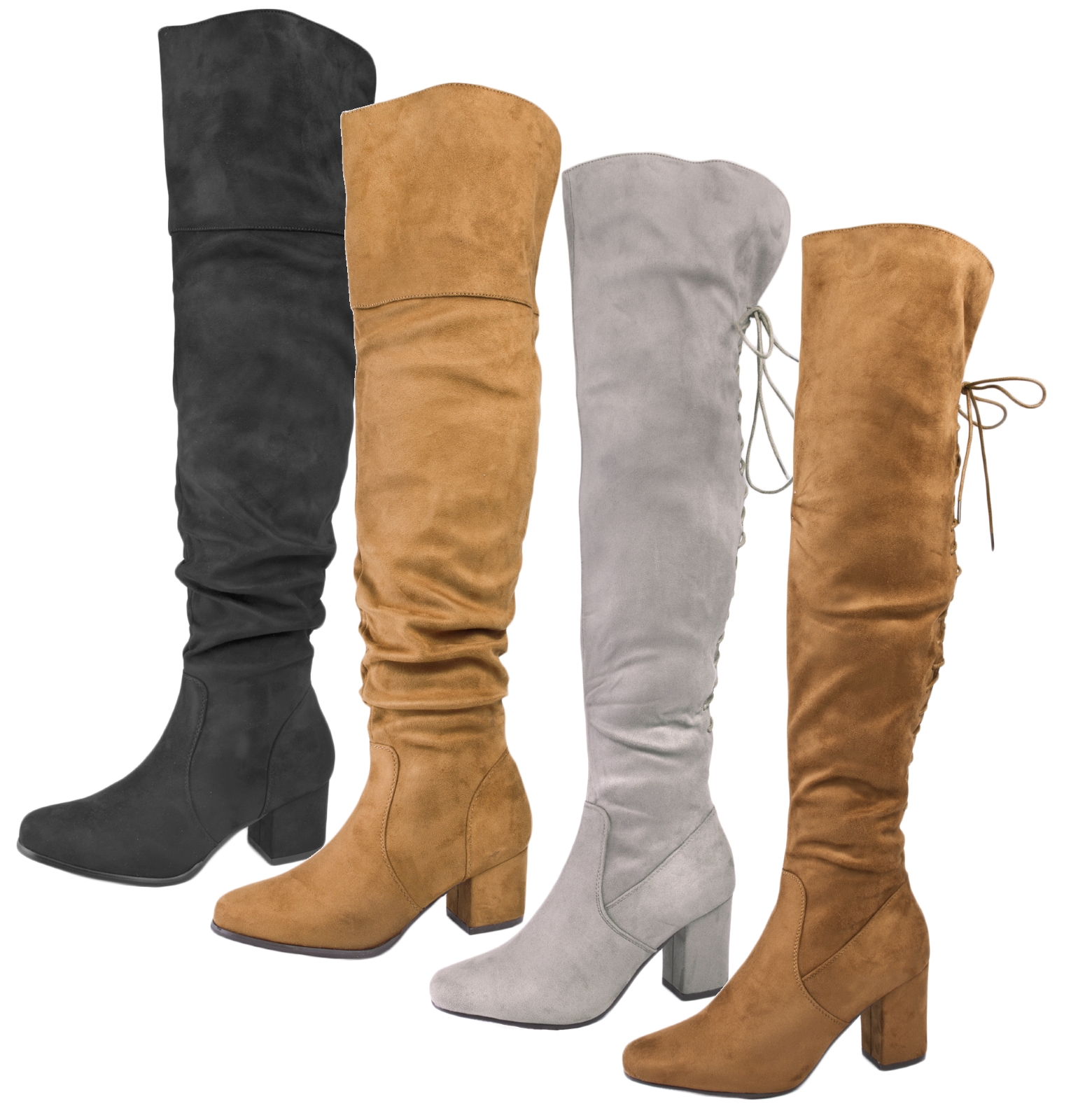 Womens Over The Knee Thigh High Block Heel Suede Riding Boot Grey Black Size