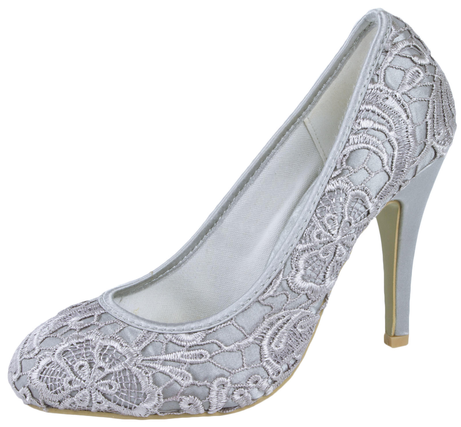 Silver Grey Satin High Heel Court Shoe Silver Grey Satin High Heel Court Shoe