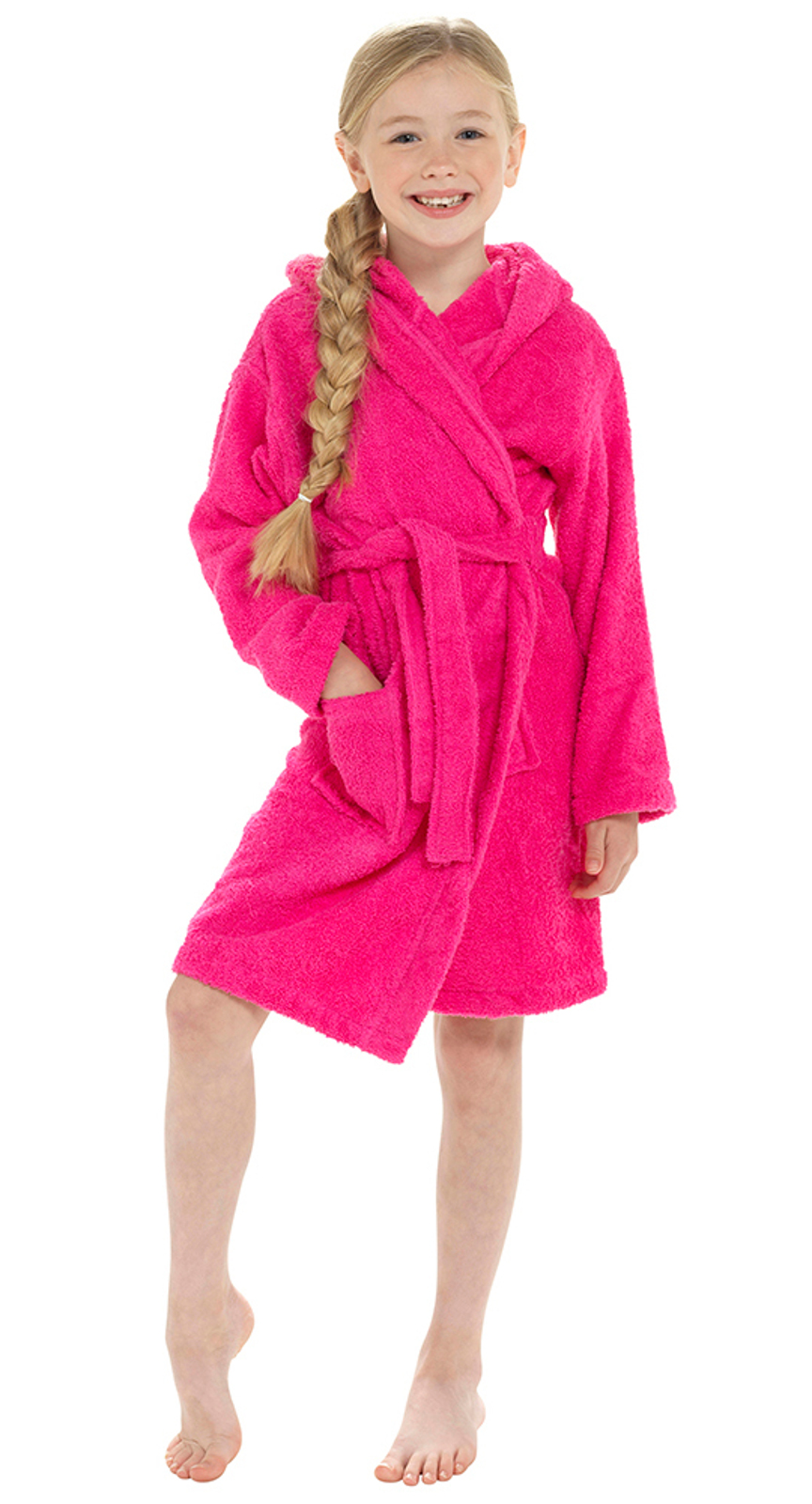 Girls 100% Cotton Towelling Dressing Gown Hooded Bath Robe Xmas Gift Kids Size 
