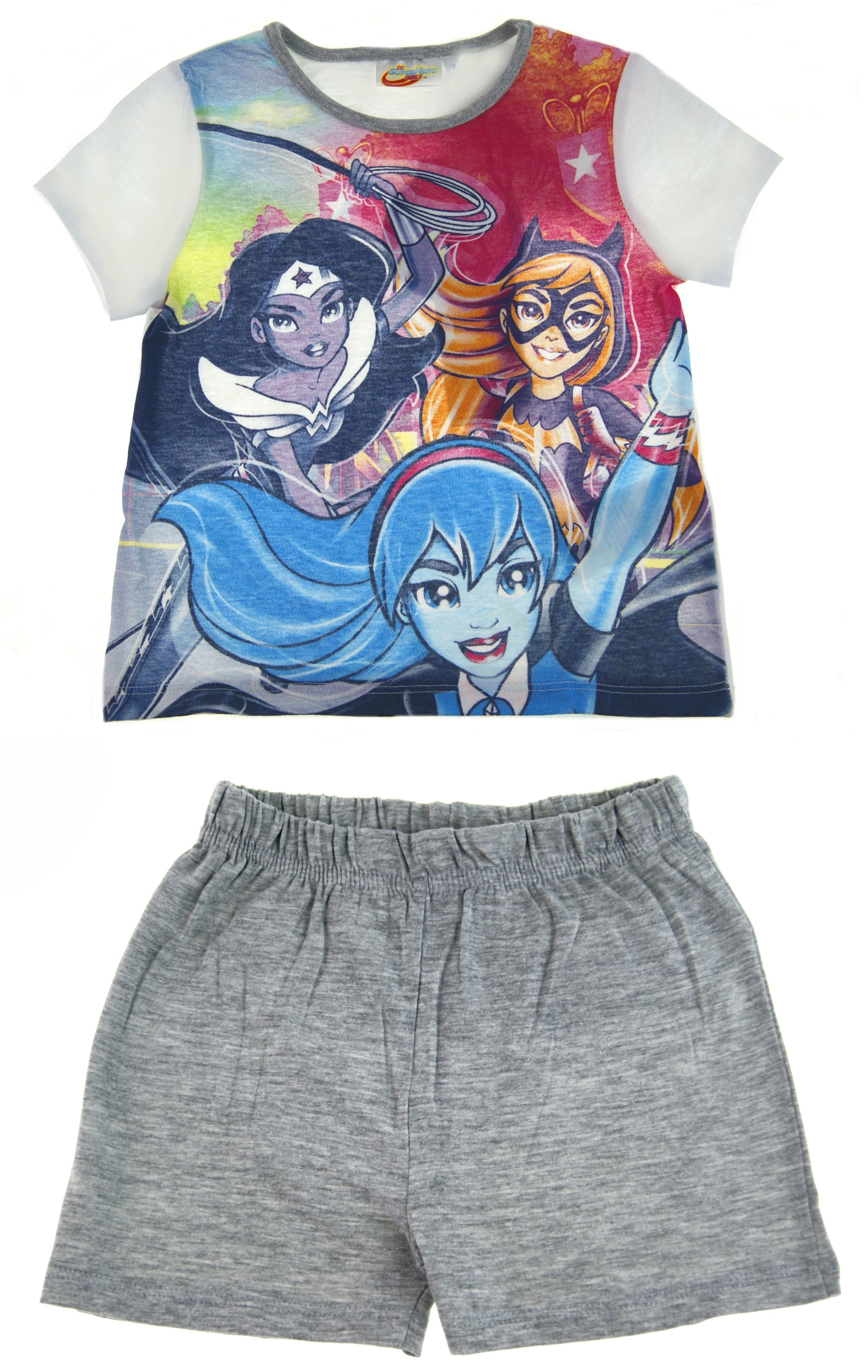 DC Super Hero Girls Short Pyjamas Short Sleeved T-Shirt + Shorts PJs Kids Size  