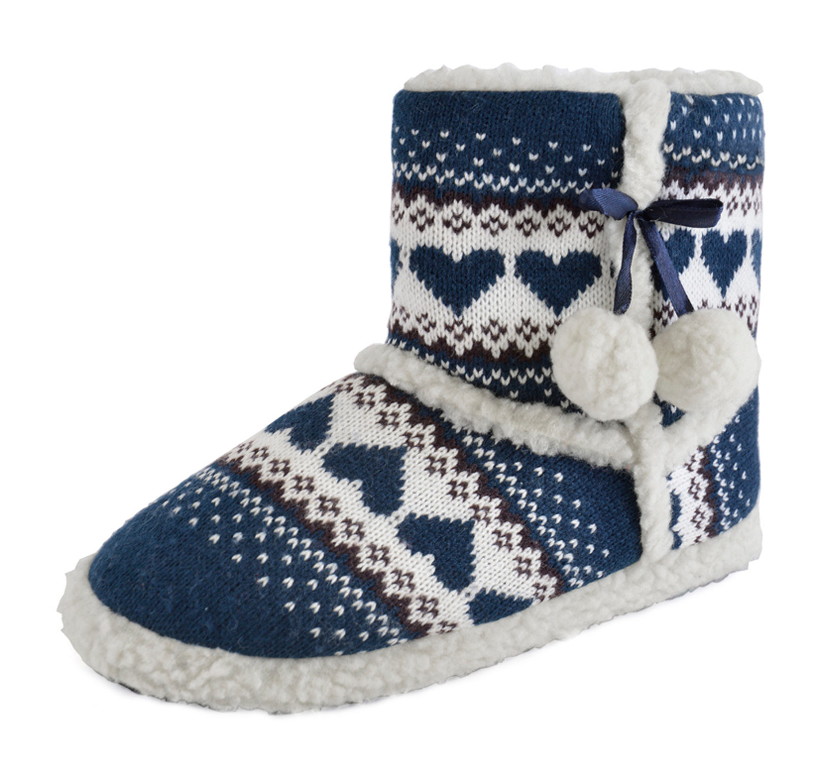 Womens Fairisle Slipper Boots Knitted Winter Booties Ladies Girls Xmas ...