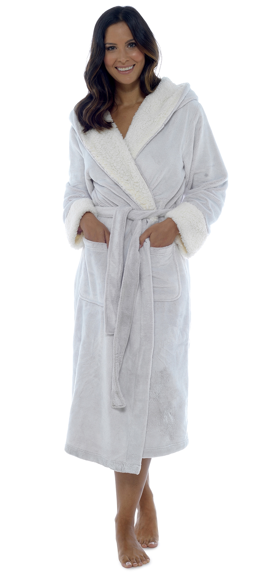 Womens Full Length Luxury Flannel Fleece Dressing Gown Bath Robe