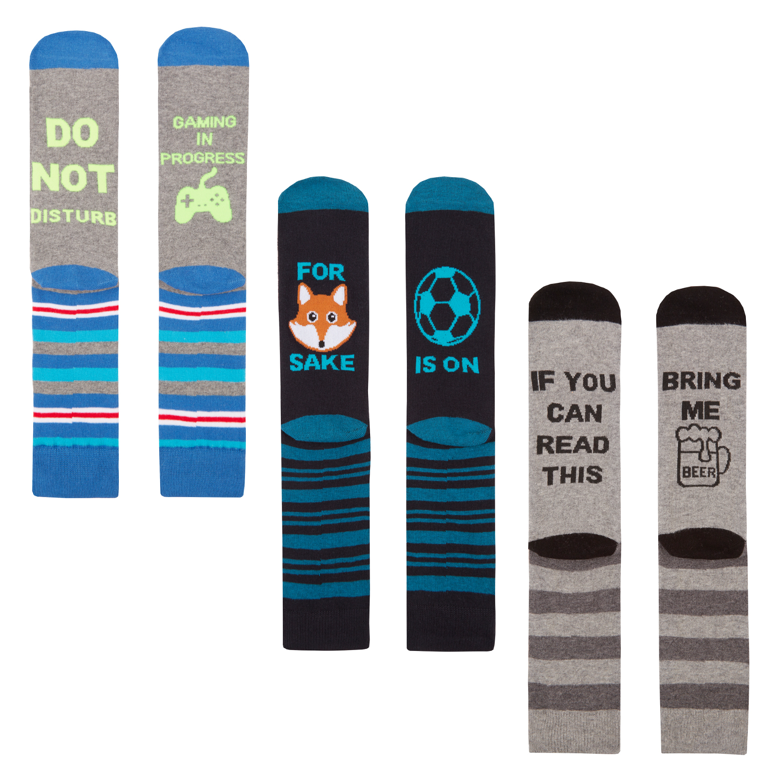 Mens 3 Pack Slogan Socks Cotton Rich Bee rGaming Football Multipack Xmas Gift 