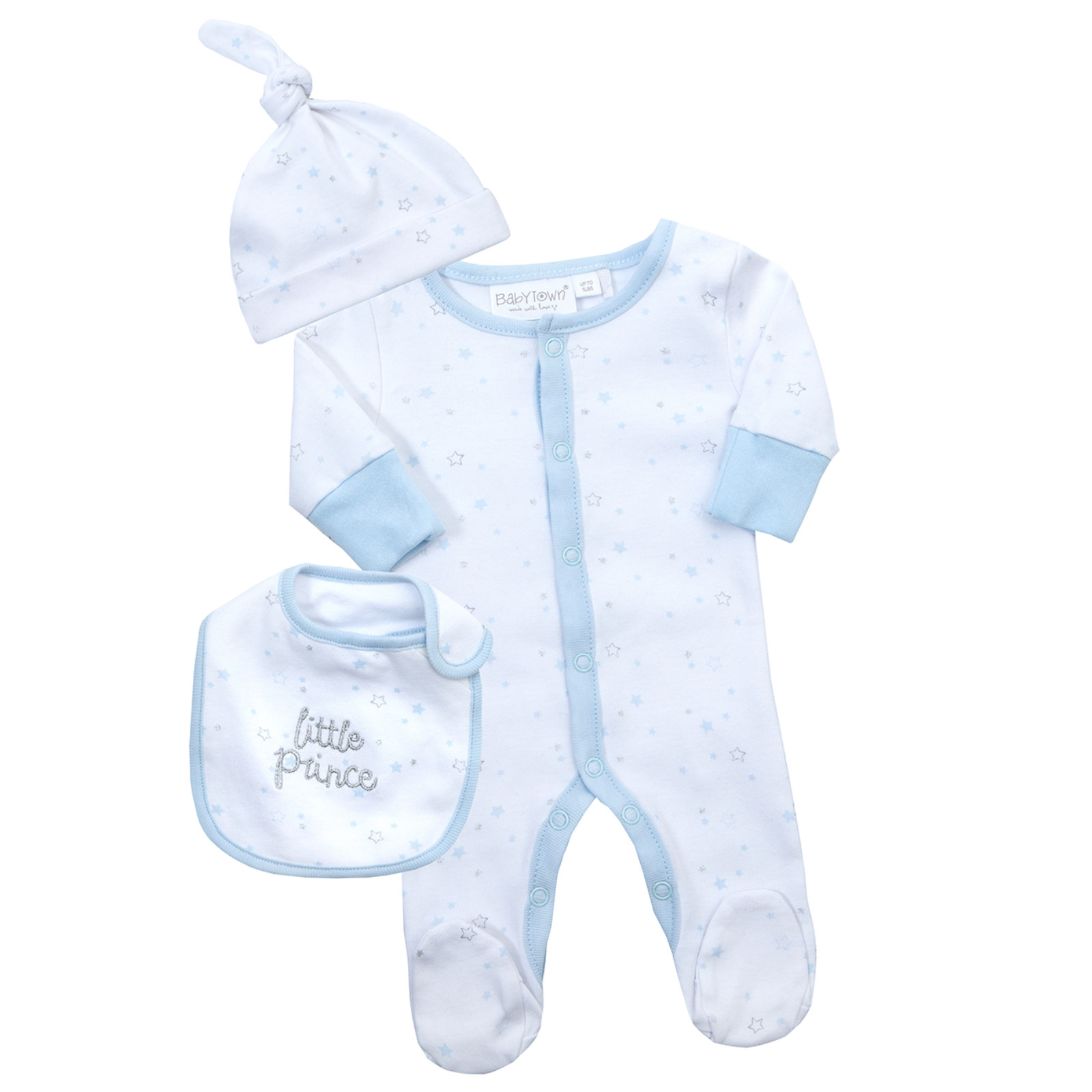 REBORN DOLL OR BABY BOYS LITTLE PRINCE HAT BIB VEST SLEEP SUIT GIFT SET NEWBORN
