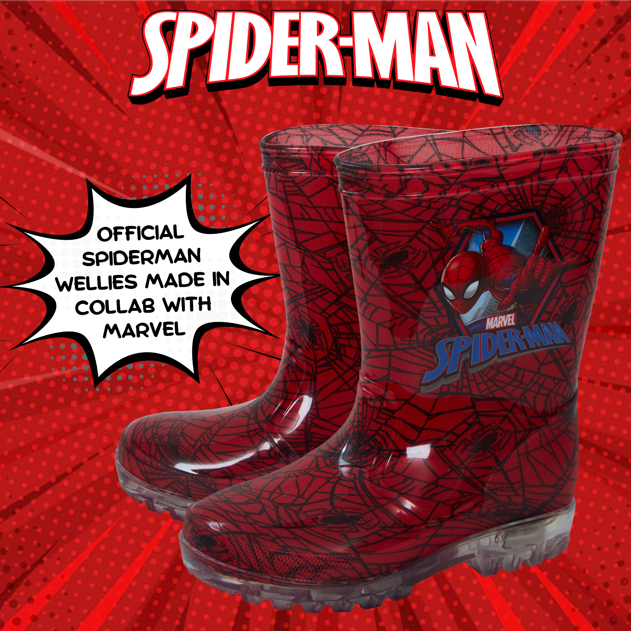 Marvel Spiderman Light Up Wellington Boots Super Hero Rain Wellies Boys Size - Picture 19 of 36