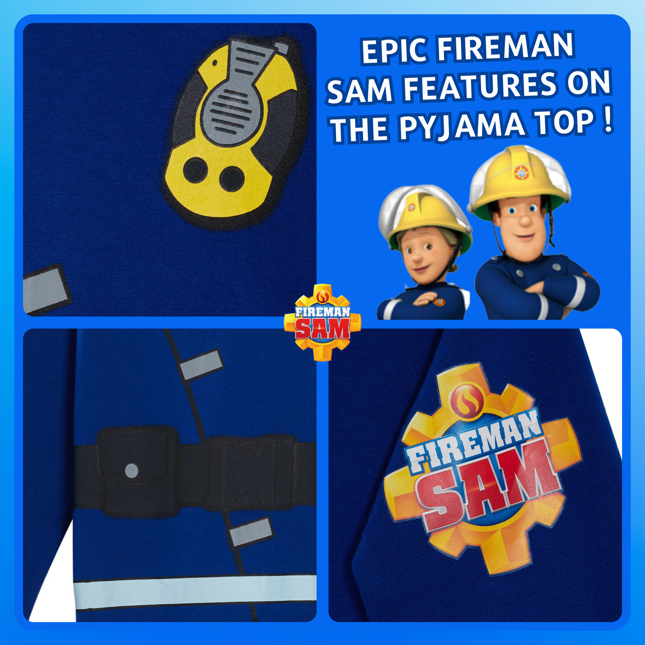 Boys Novelty Fireman Sam Dress Up Pyjamas Kids Full Length Character Pjs Size - Picture 37 of 68