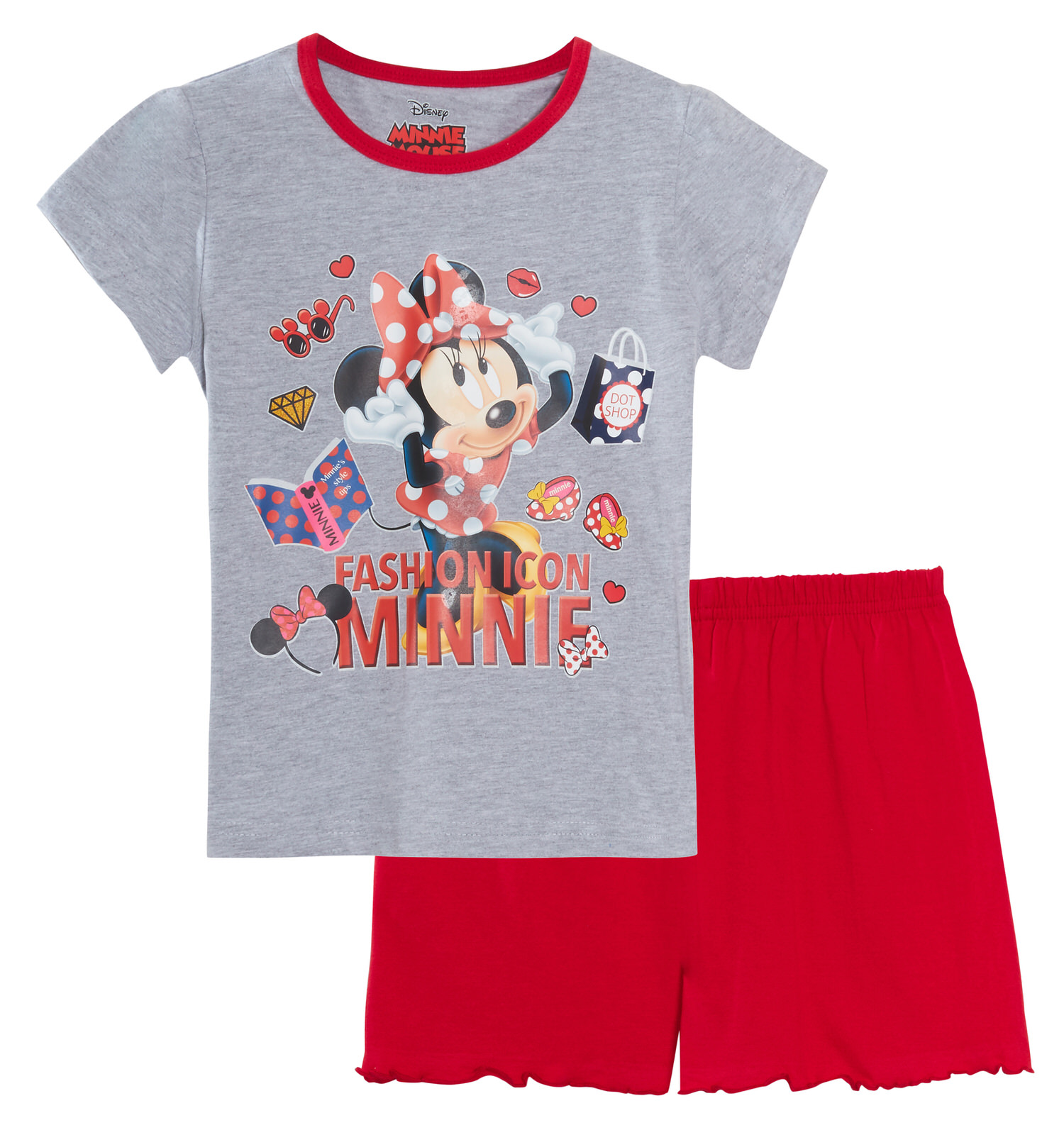 Girls DIsney Minnie Mouse Short Pyjamas Kids Shortie Pjs 2 Piece Nightwear Set