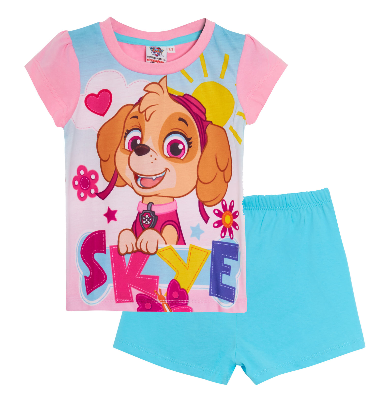 Girls Paw Patrol Pyjamas Skye Shortie Pjs Set Nightwear T-Shirt + Shorts Outfit - Picture 9 of 12