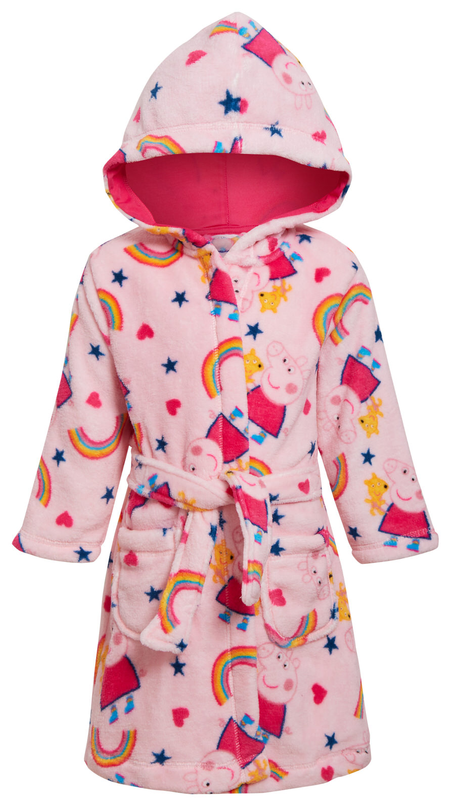 Girls Peppa Pig Dressing Gown Girls Hooded Fleece Bathrobe Kids Pink Housecoat - Picture 2 of 5