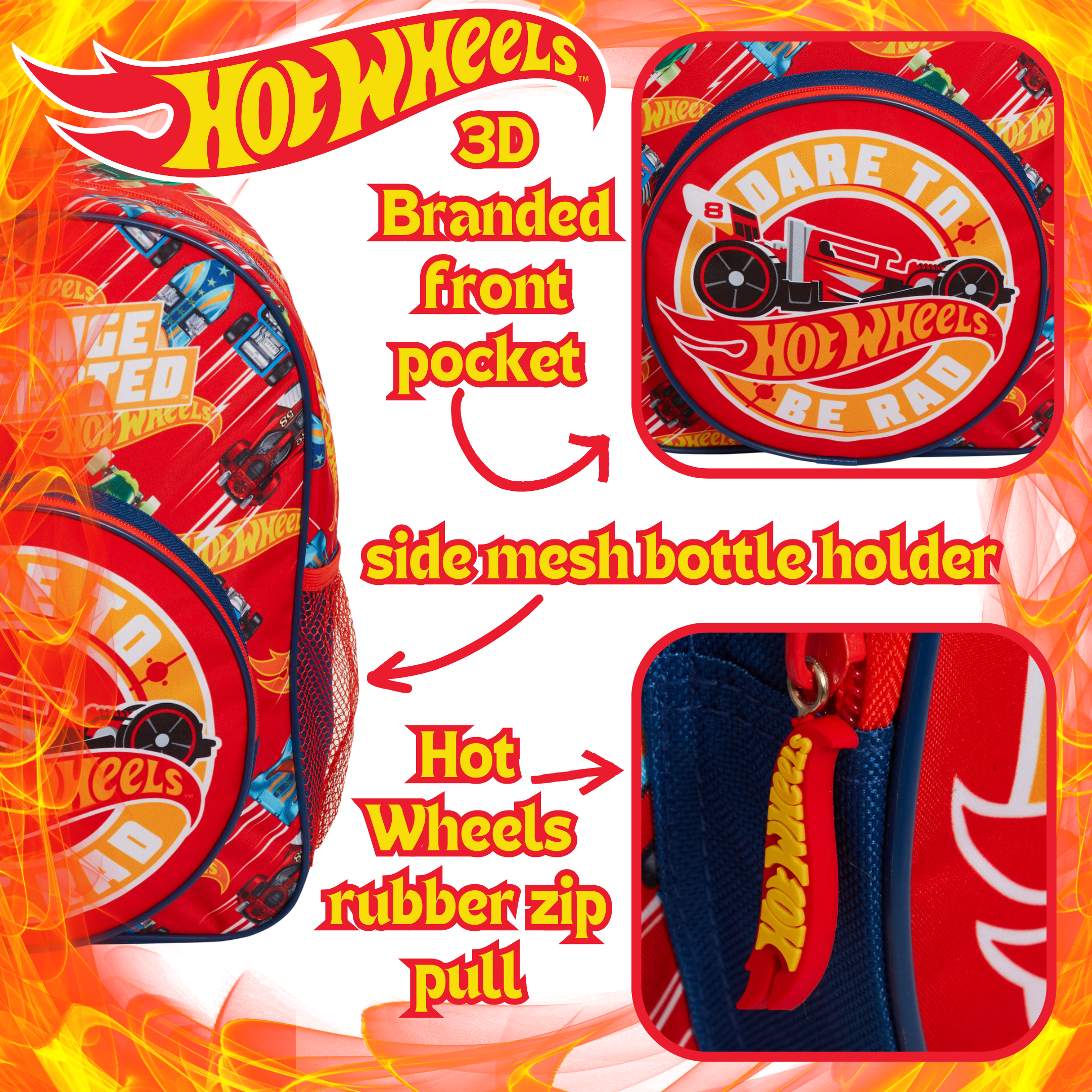 Hot Wheels Backpack Toy Cars Bag for Kids Travel Sports Back to School Rucksack - Picture 10 of 19