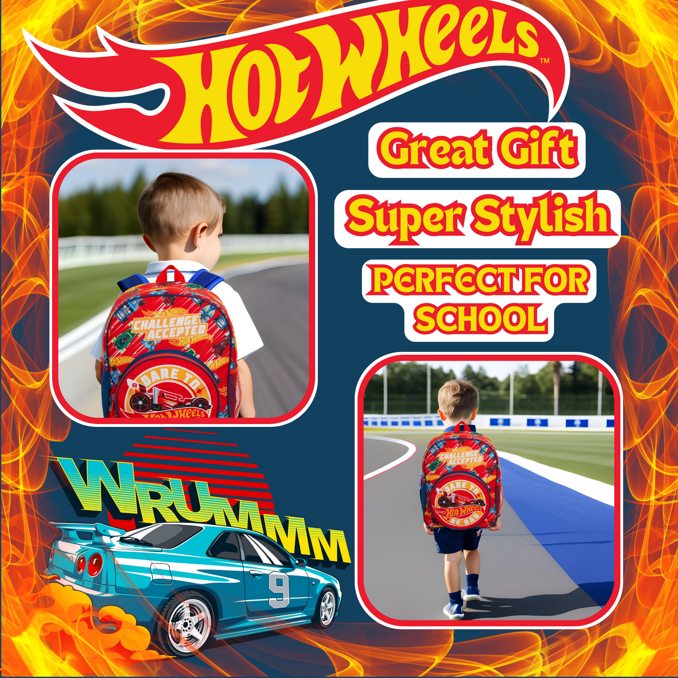 Hot Wheels Backpack Toy Cars Bag for Kids Travel Sports Back to School Rucksack - Picture 11 of 19